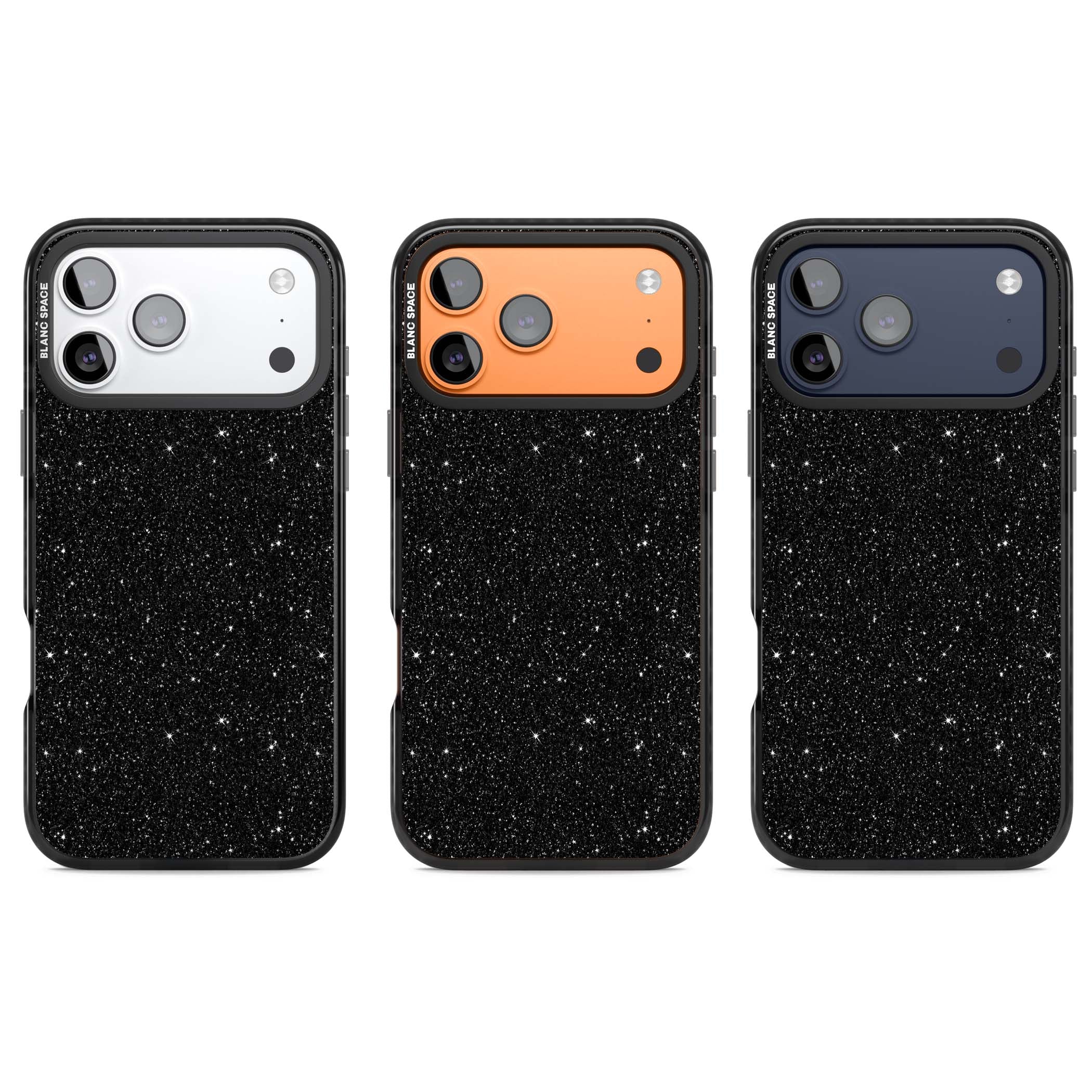 Black Glitter black glitter iPhone case featuring an all-over sparkly shimmer pattern on a jet black base | Clear Impact case for iPhone 17 Pro, iPhone 17 Pro Max
