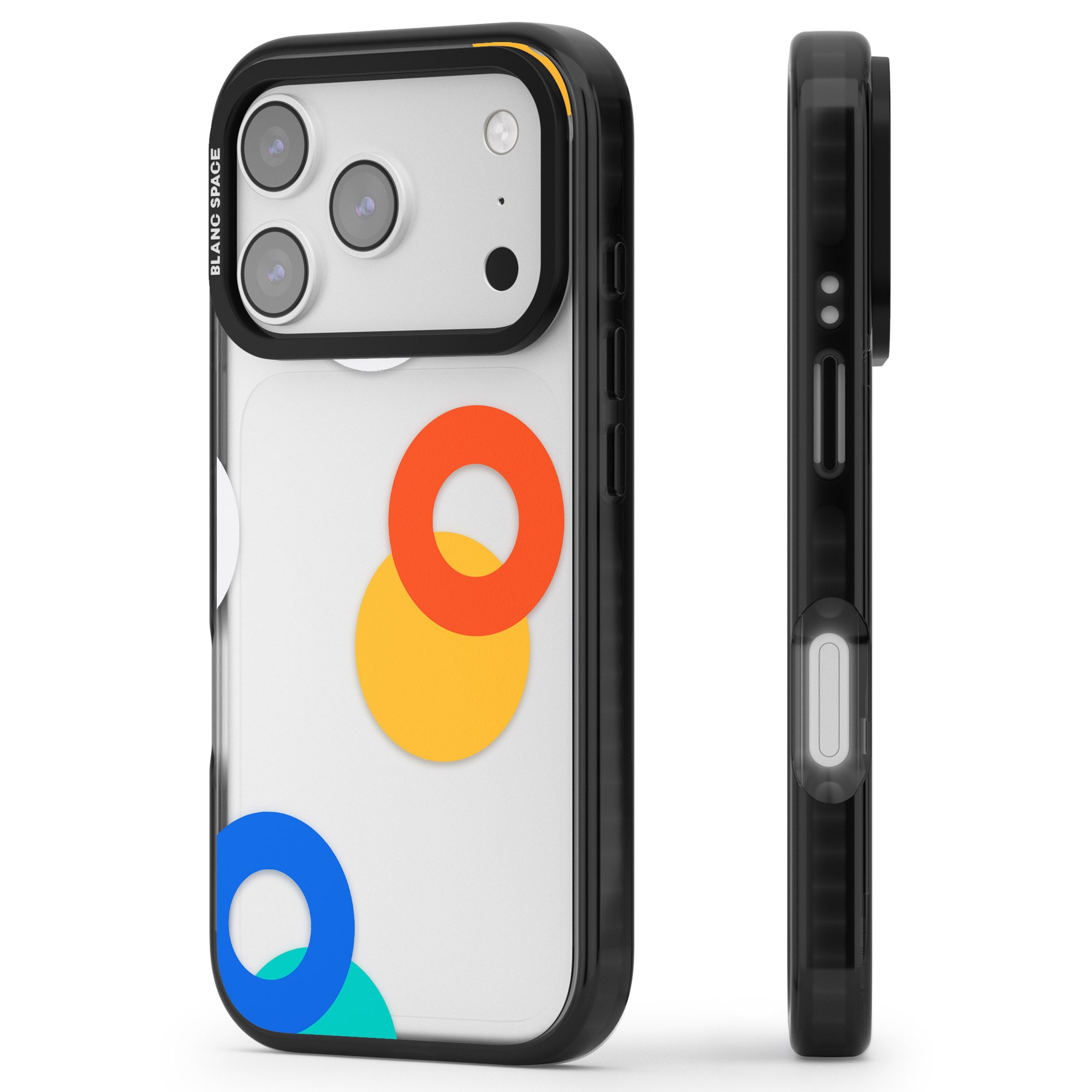 Abstract Mixed Circles iPhone 17 Pro Max Impact Black Phone Case Side Profile