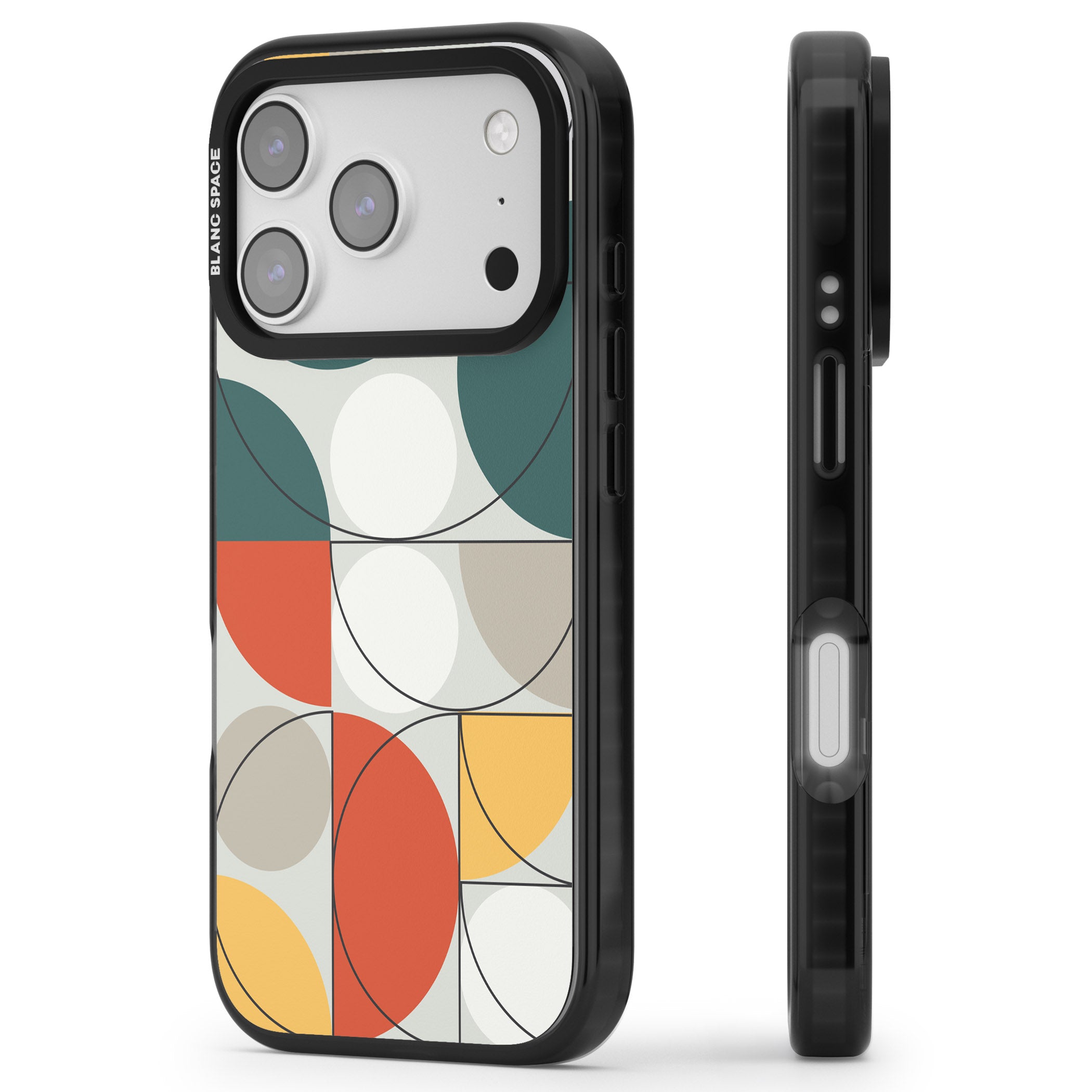 Modern Abstract Circle iPhone 17 Pro Impact Black Phone Case Side Profile
