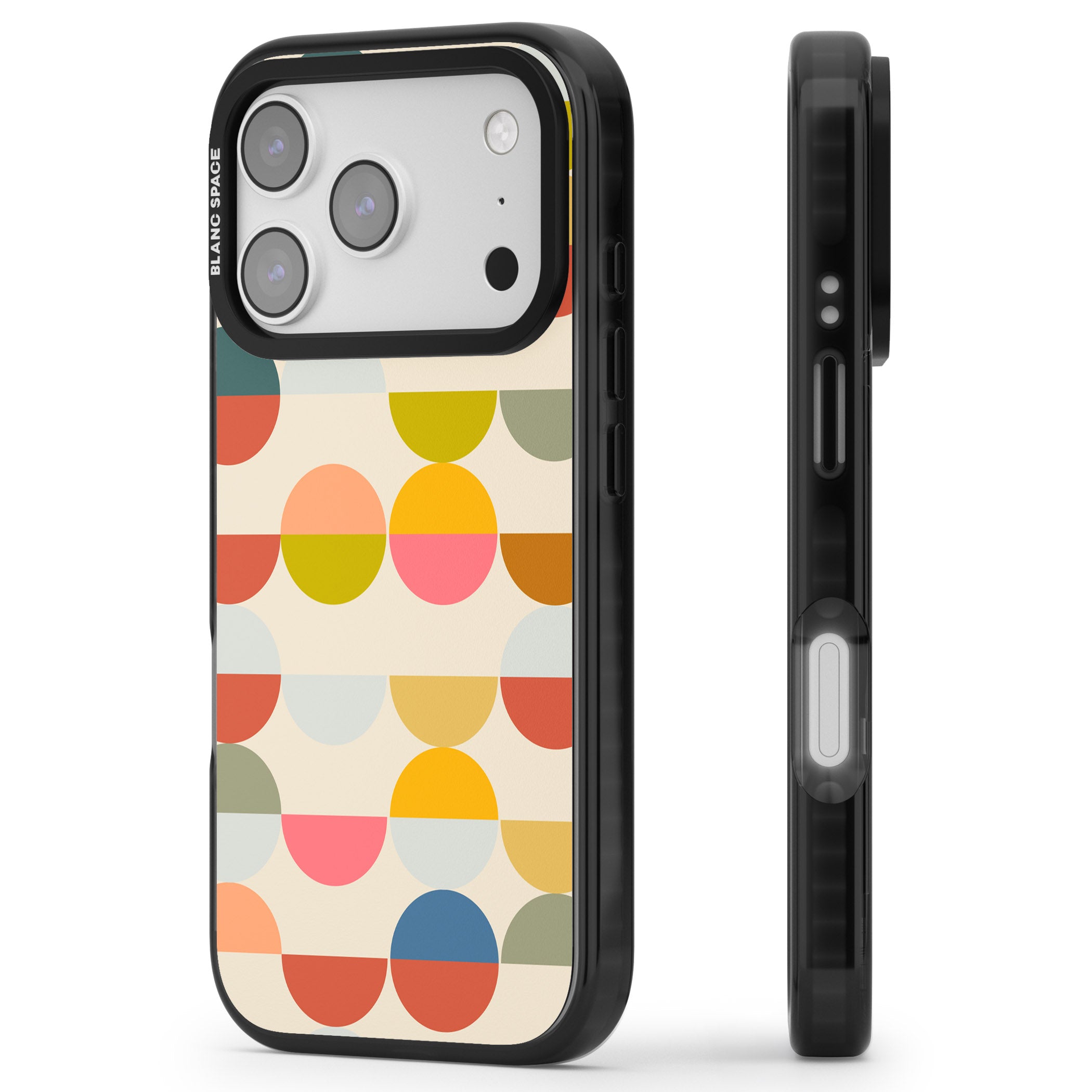 Colorful Retro Circles iPhone 17 Pro Max Impact Black Phone Case Side Profile