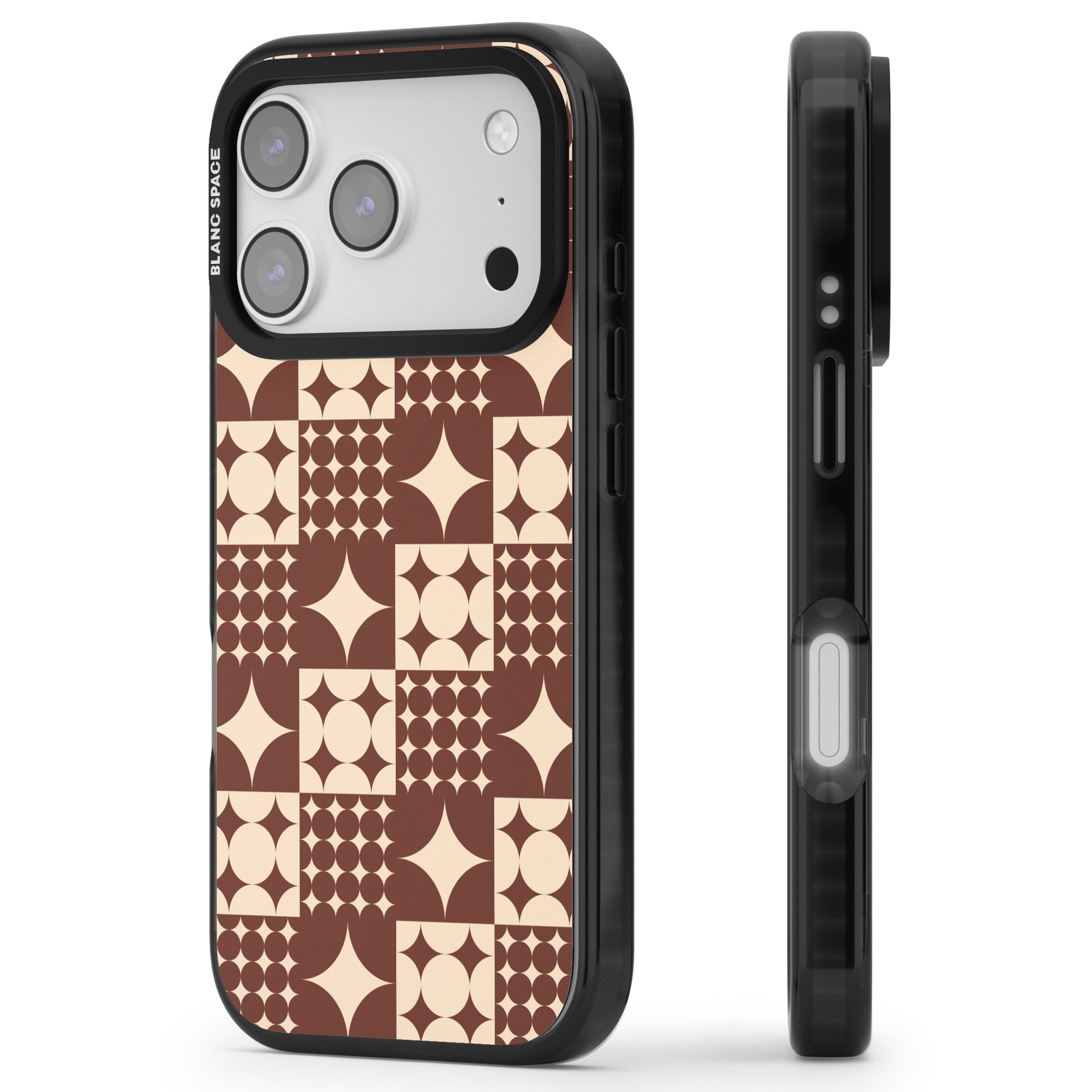 Mid Century Brown Checked iPhone 17 Pro Impact Black Phone Case Side Profile