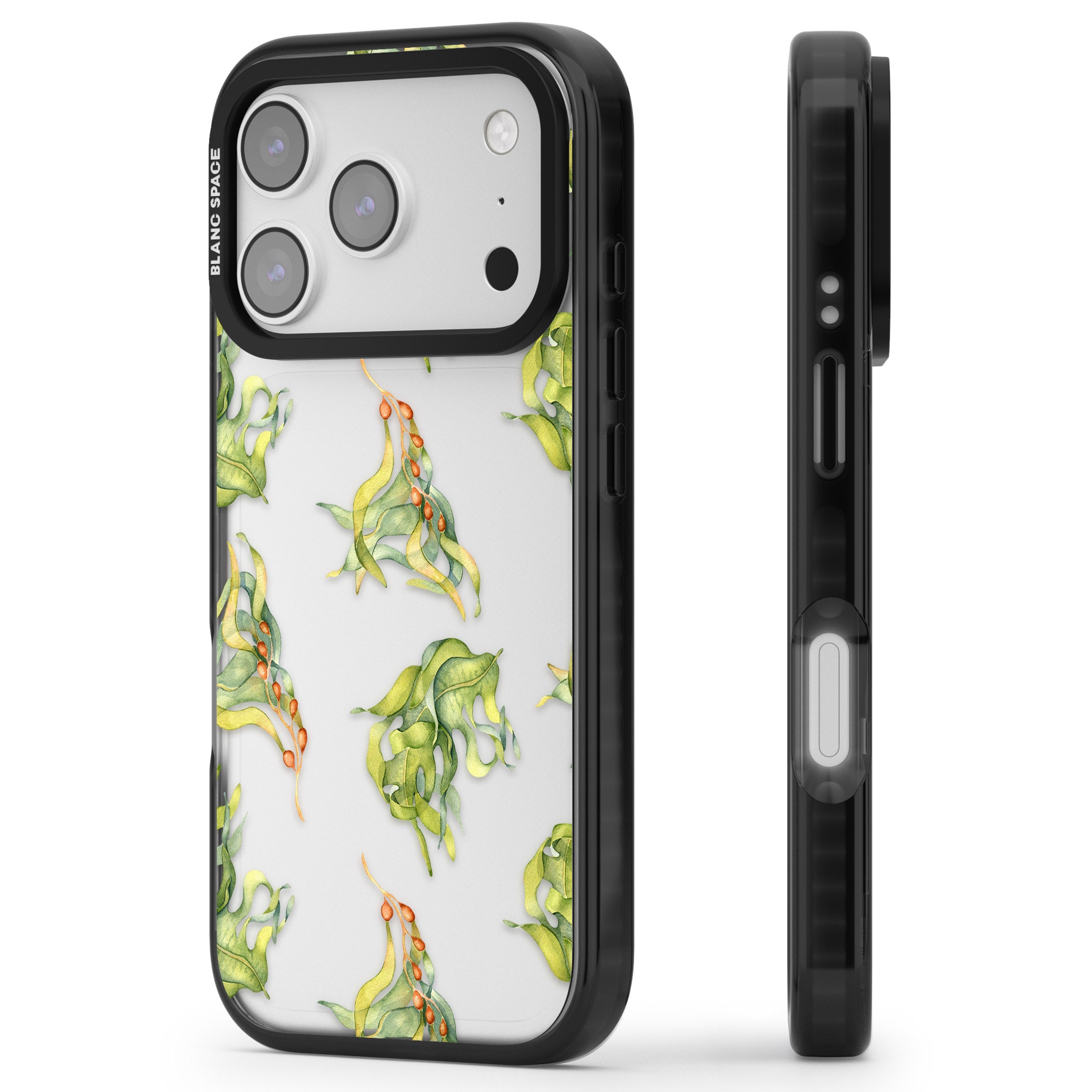 Flowing Seaweed Watercolor iPhone 17 Pro Impact Black Phone Case Side Profile