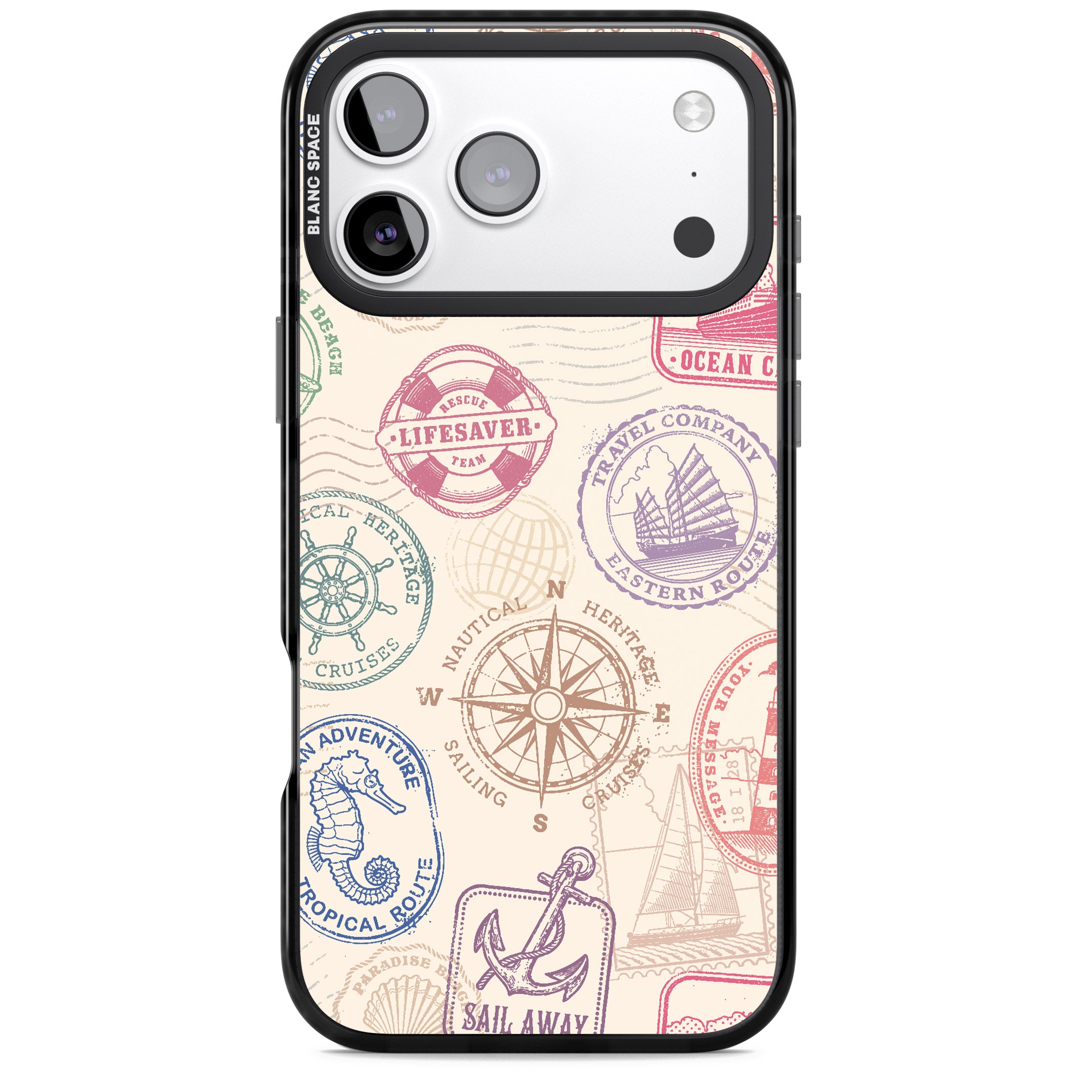 Nautical Stamps iPhone 17 Pro Impact Black Phone Case