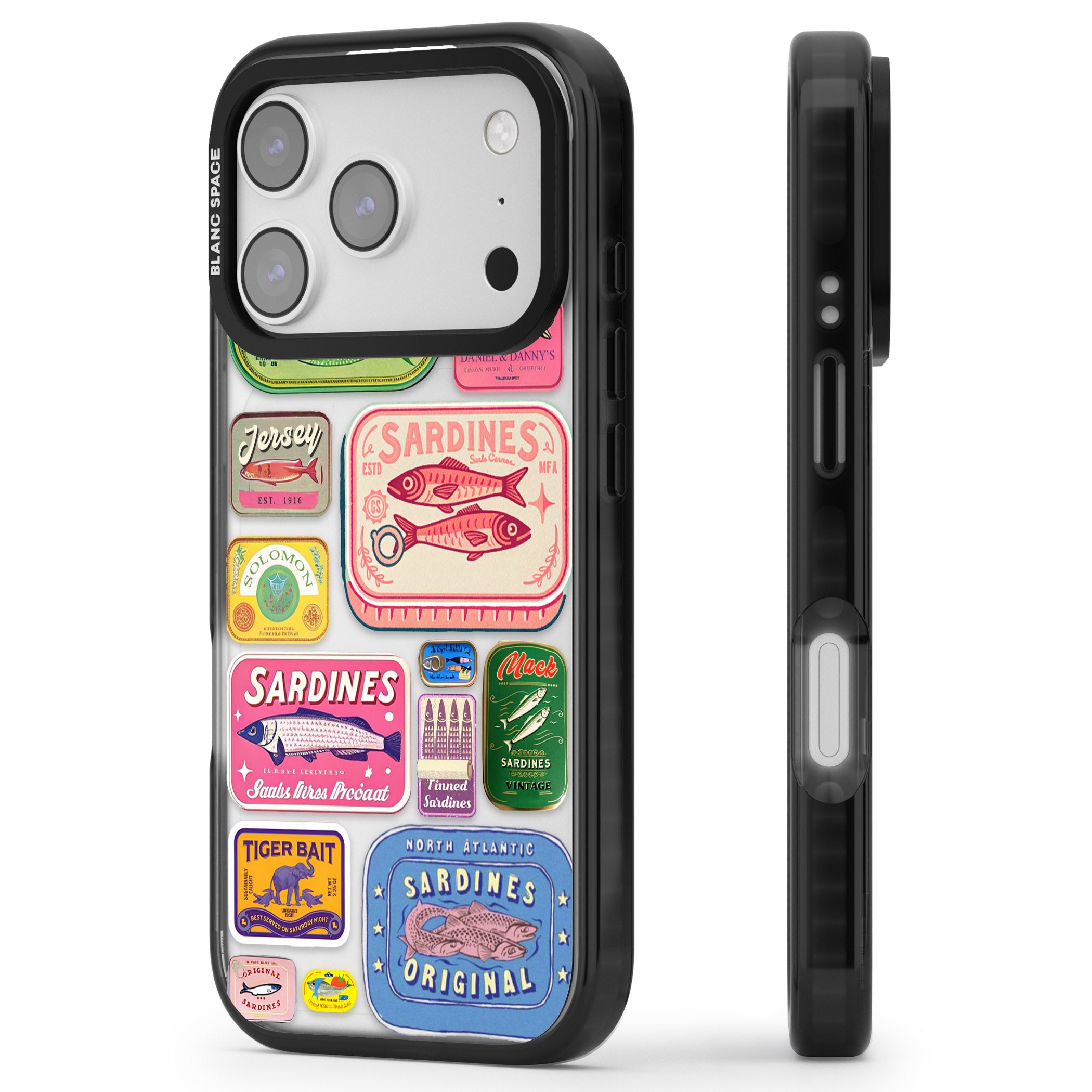 Vintage Sardine Tins iPhone 17 Pro Impact Black Phone Case Side Profile