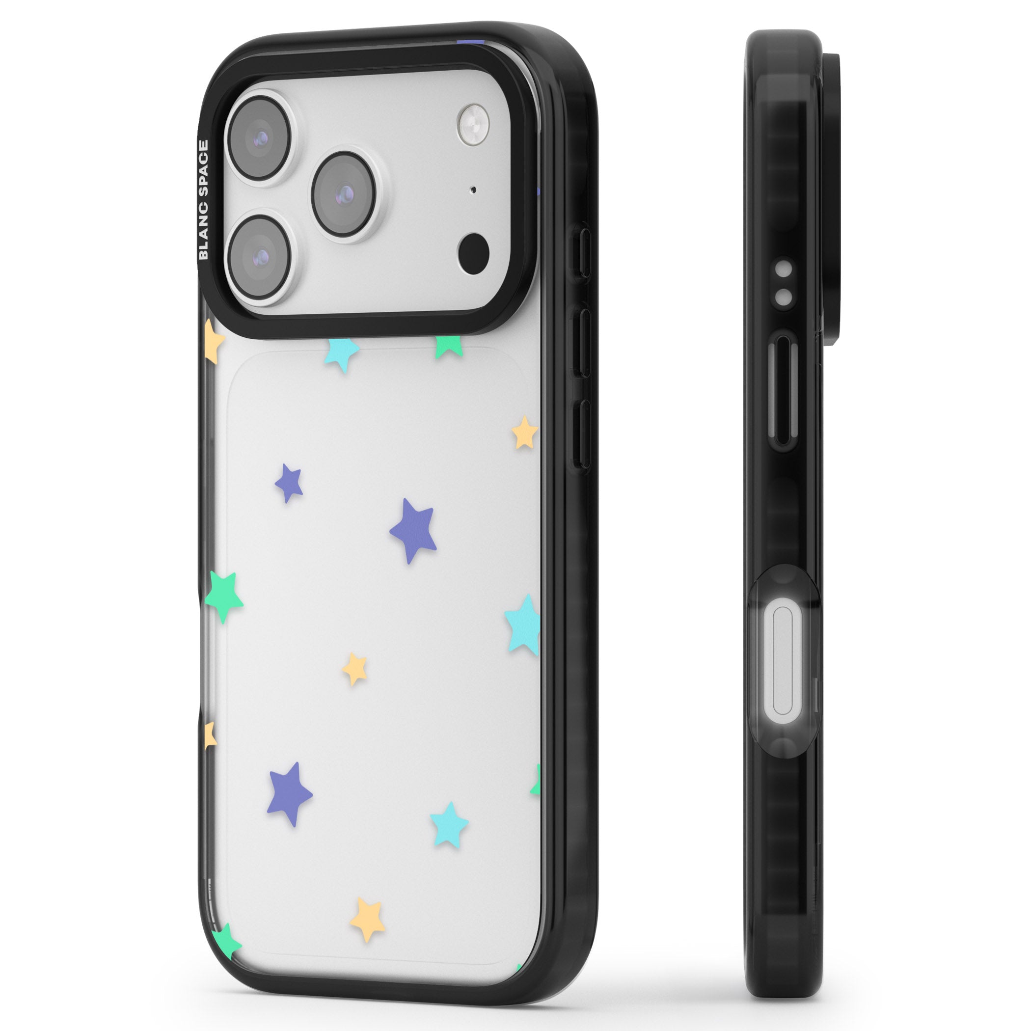 Pastel Star Pattern iPhone 17 Pro Impact Black Phone Case Side Profile