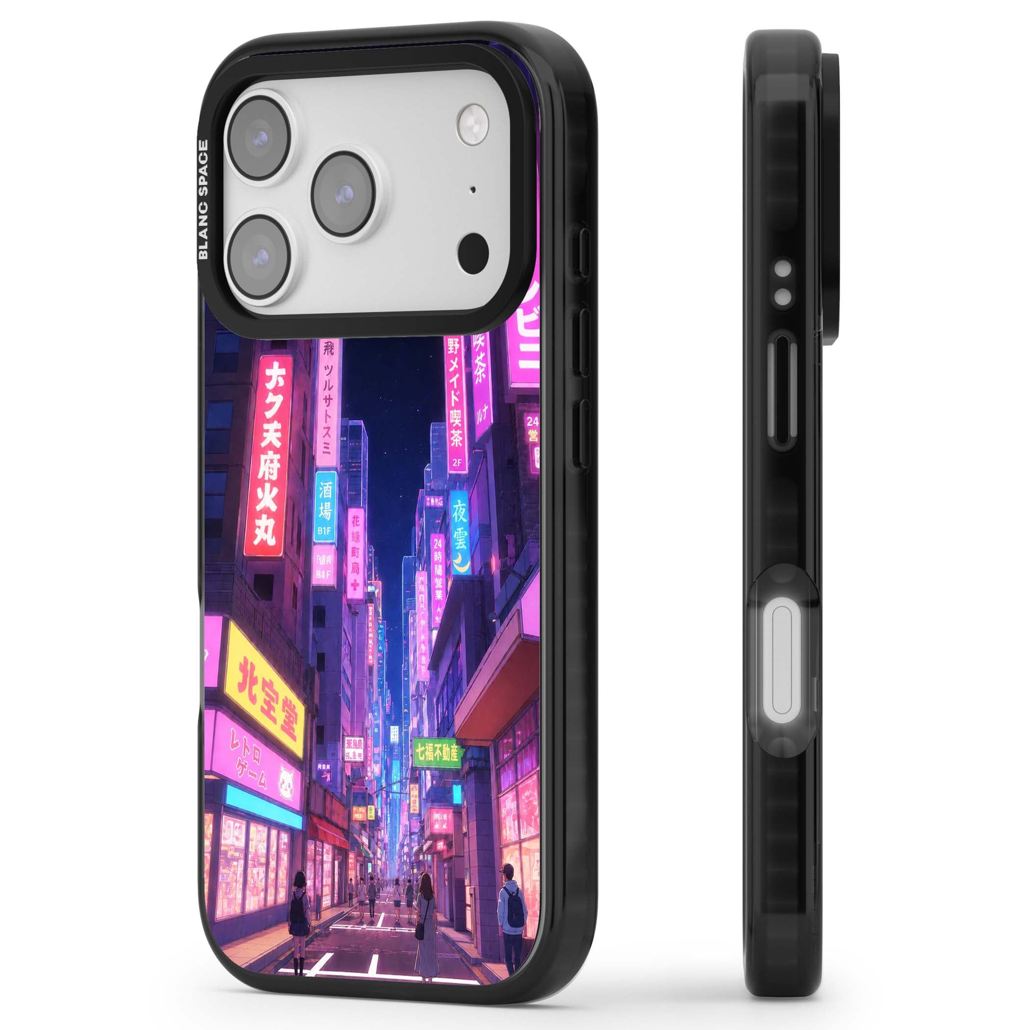 Shibuya At Night Japanese neon city iPhone case featuring glowing kanji signs, pink storefronts and a Tokyo street at n | Clear Impact case for iPhone 17 Pro, iPhone 17 Pro Max