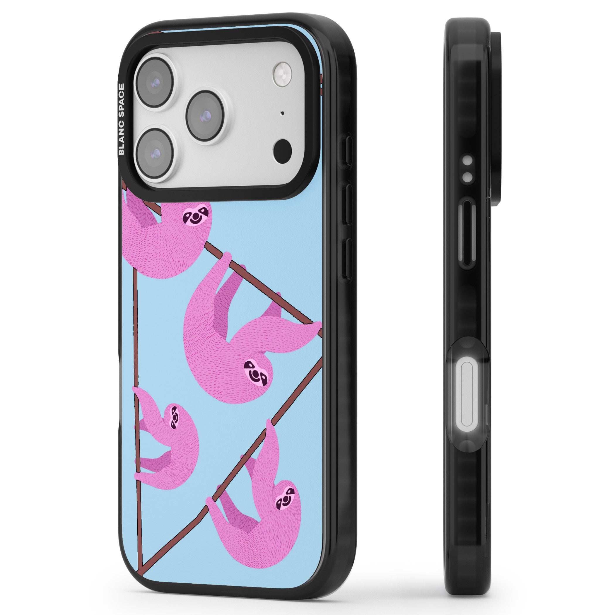 Pink Sloth iPhone 17 Pro Max Impact Black Phone Case Side Profile