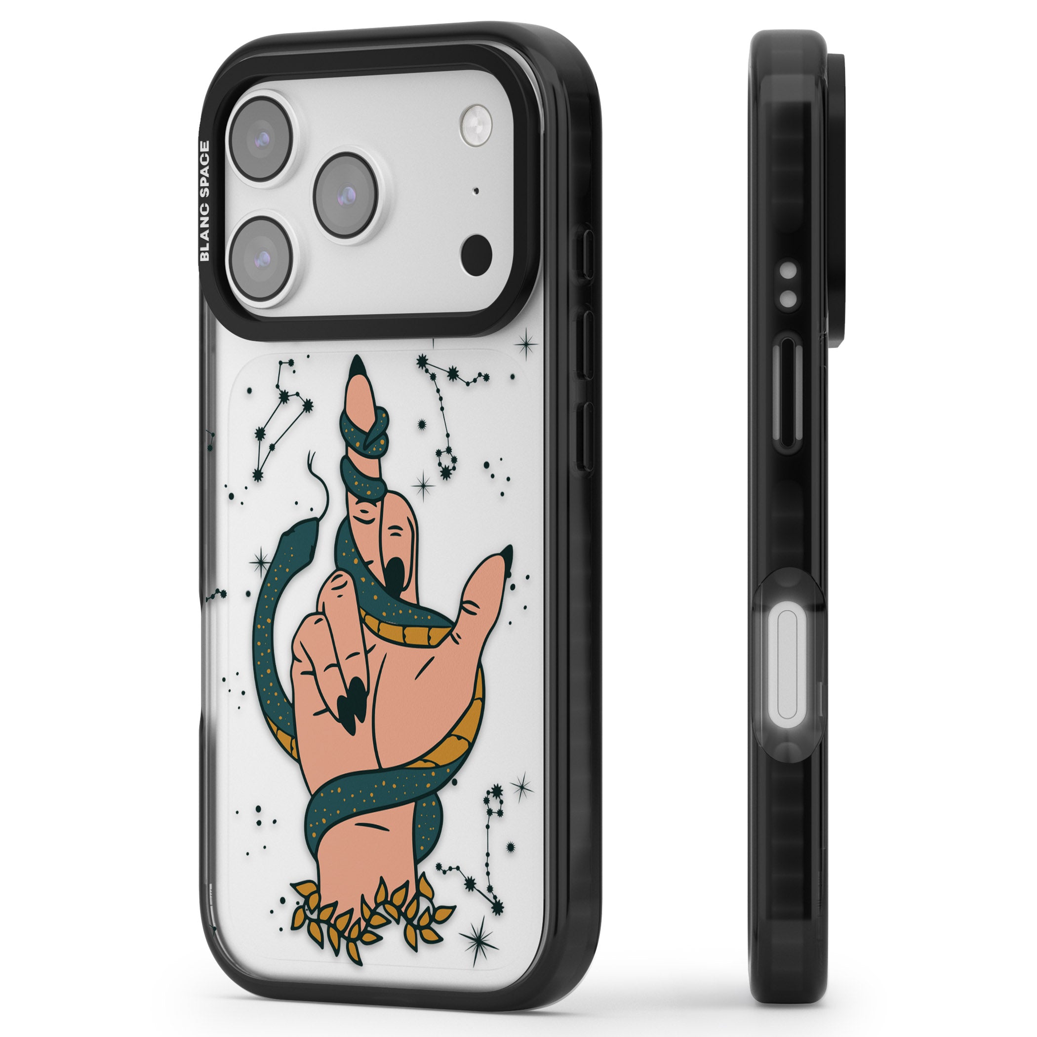 Snakes, Stars And Cynicism iPhone 17 Pro Impact Black Phone Case Side Profile