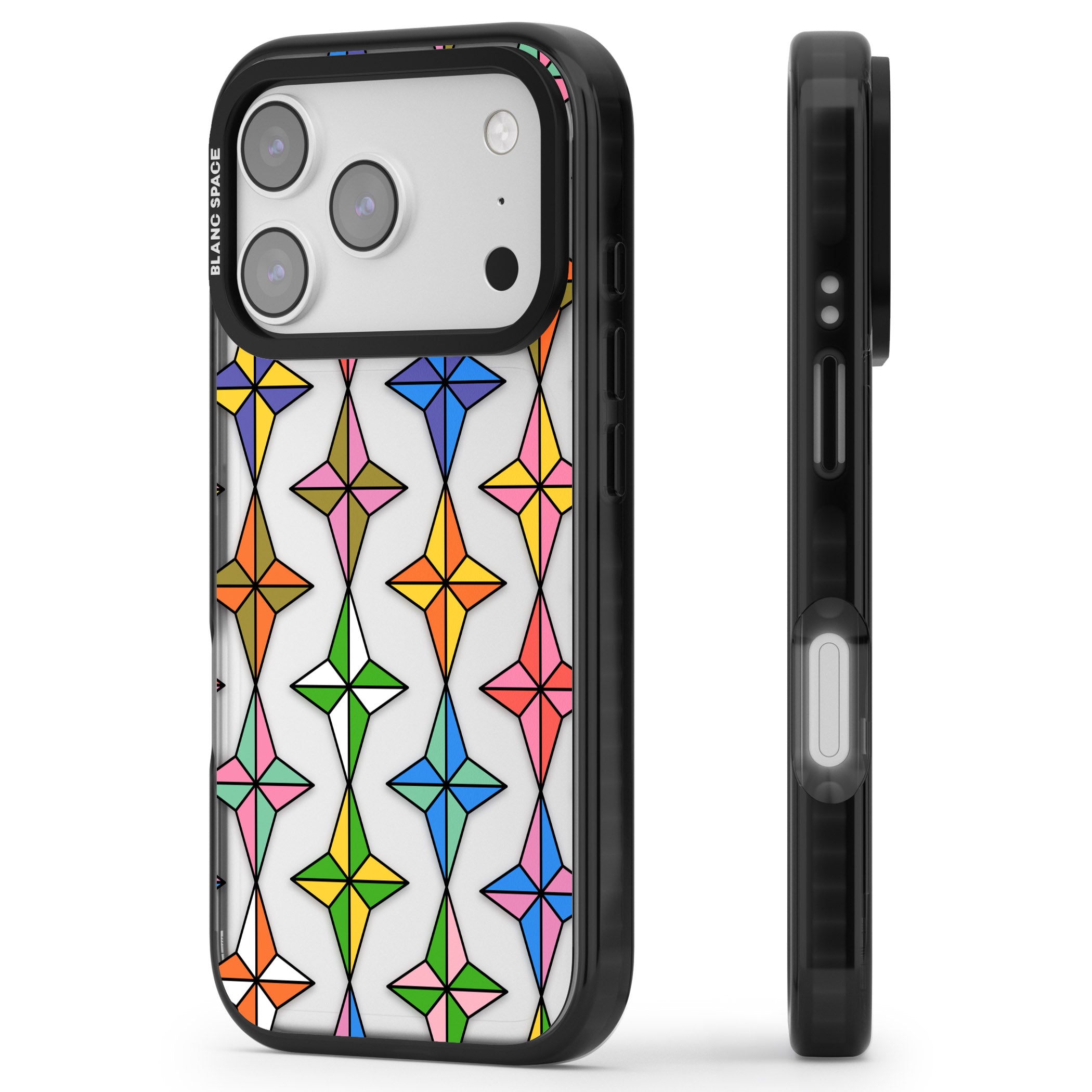 Multi Colour Stars Pattern iPhone 17 Pro Impact Black Phone Case Side Profile