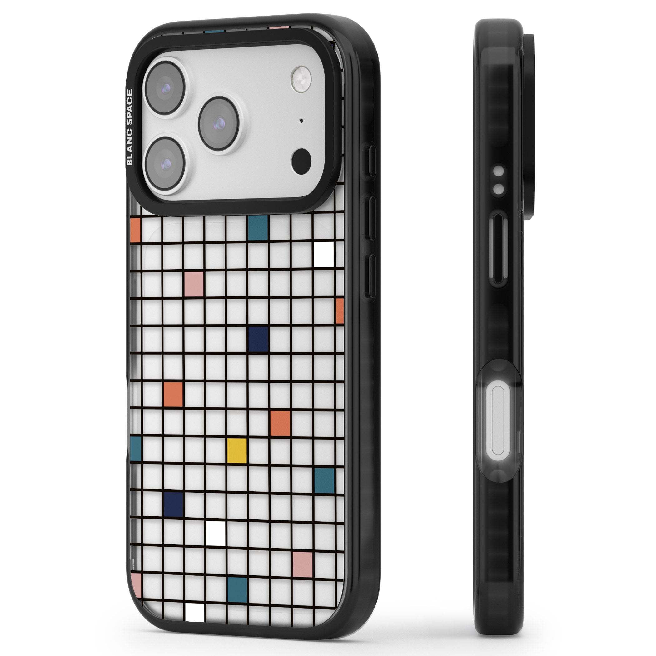 Earthtone Clear Geometric Grid iPhone 17 Pro Max Impact Black Phone Case Side Profile