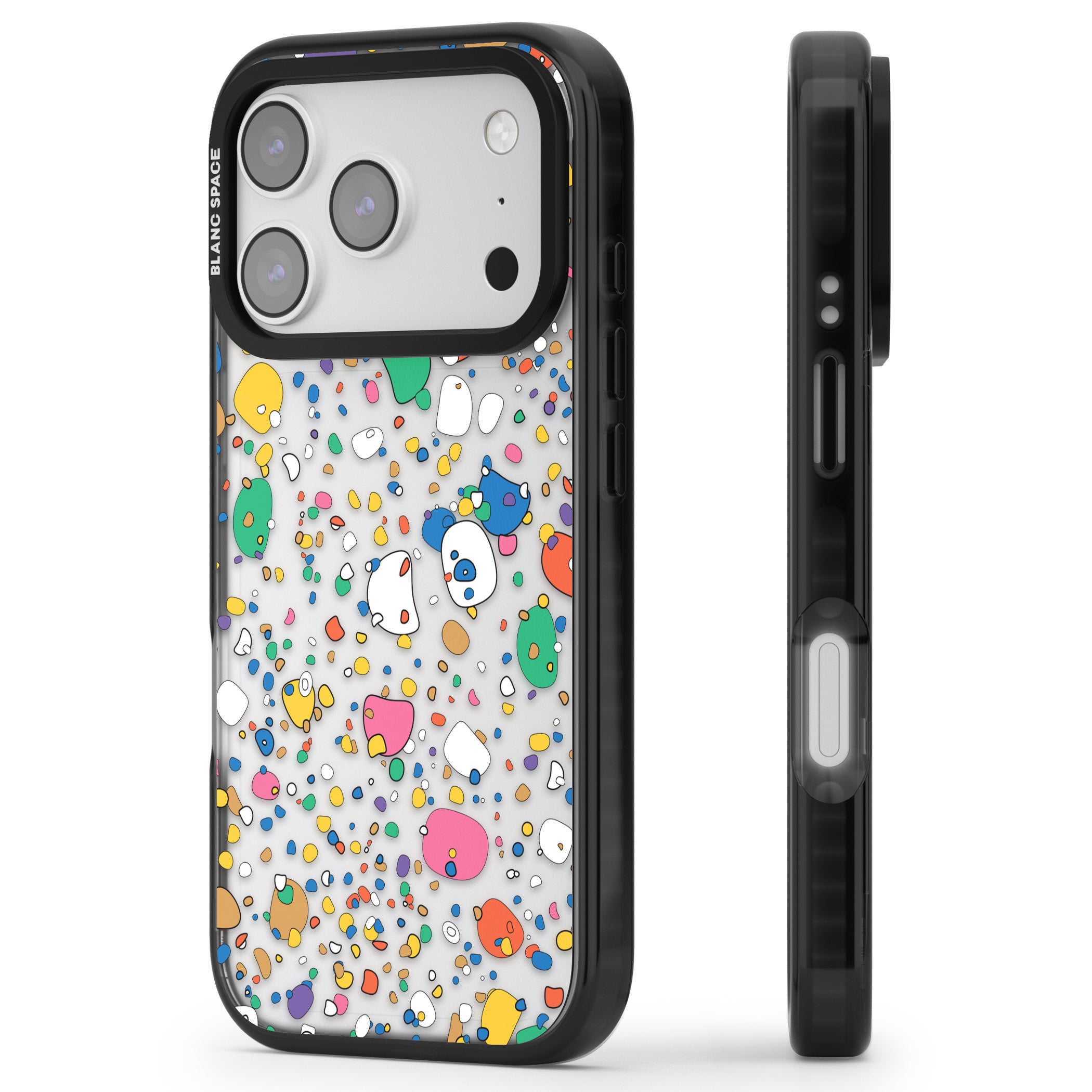 Colourful Confetti Pebbles iPhone 17 Pro Max Impact Black Phone Case Side Profile