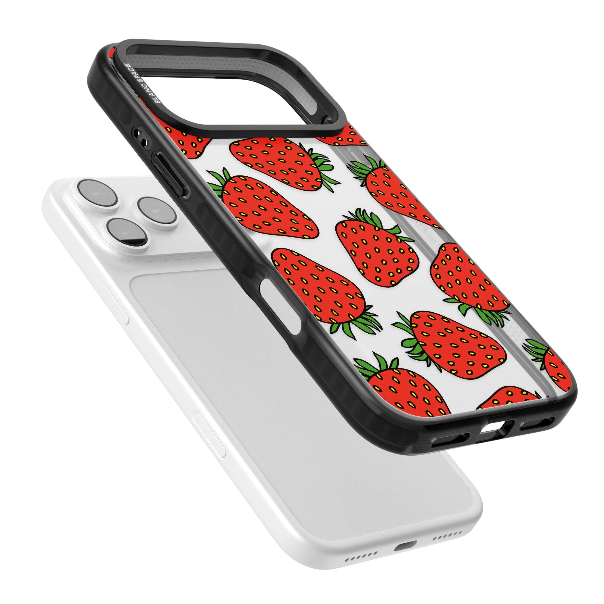 Strawberry Pattern iPhone 17 Pro Max Impact Black Phone Case Colours