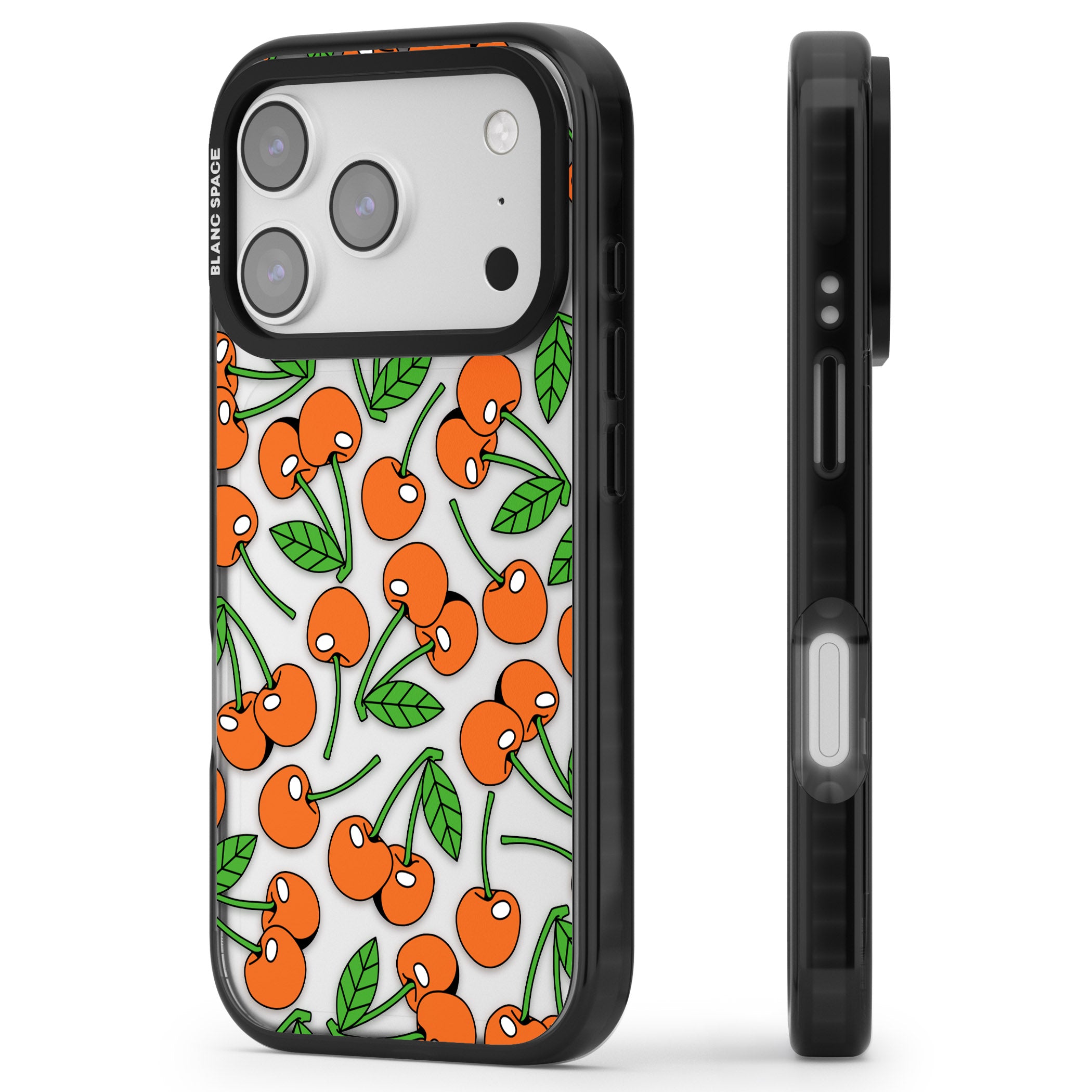 Orchard Fresh Cherries iPhone 17 Pro Max Impact Black Phone Case Side Profile