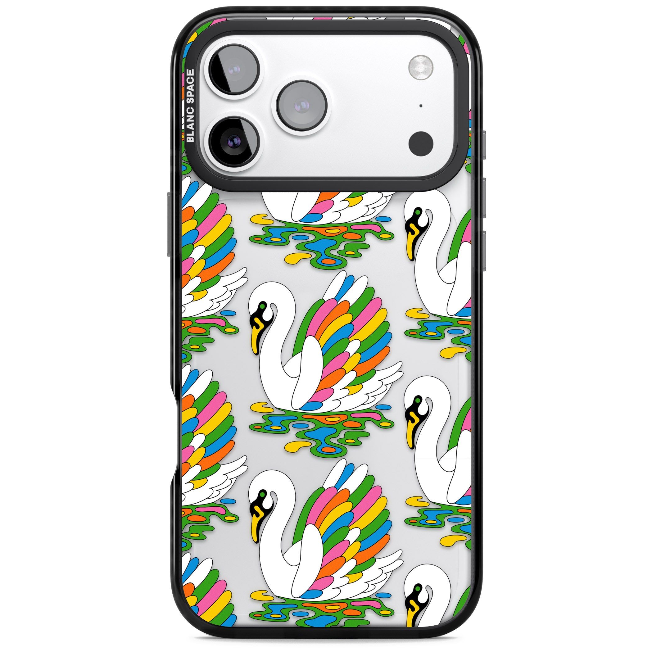 Colourful Swan Pattern iPhone 17 Pro Max Impact Black Phone Case