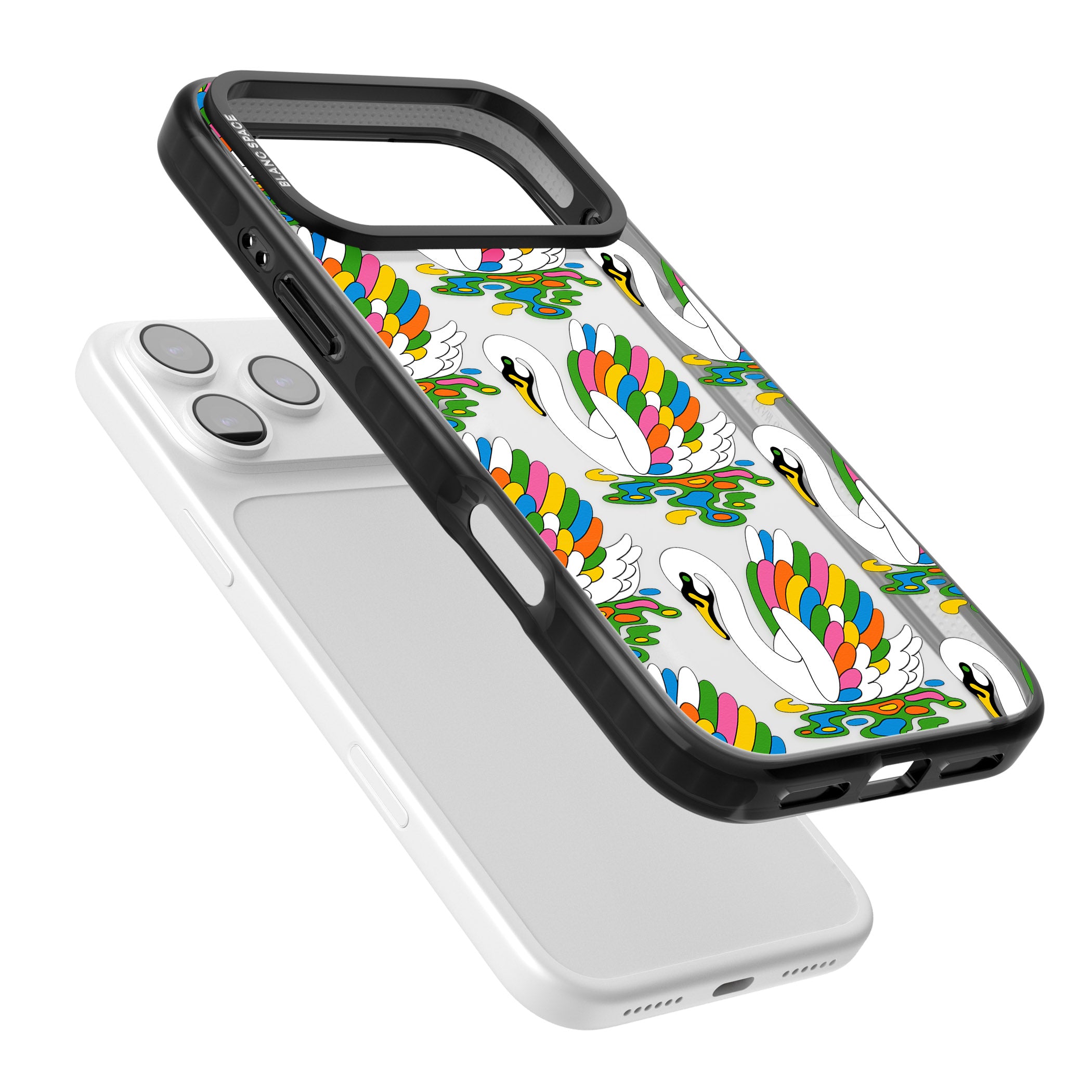 Colourful Swan Pattern iPhone 17 Pro Max Impact Black Phone Case Colours