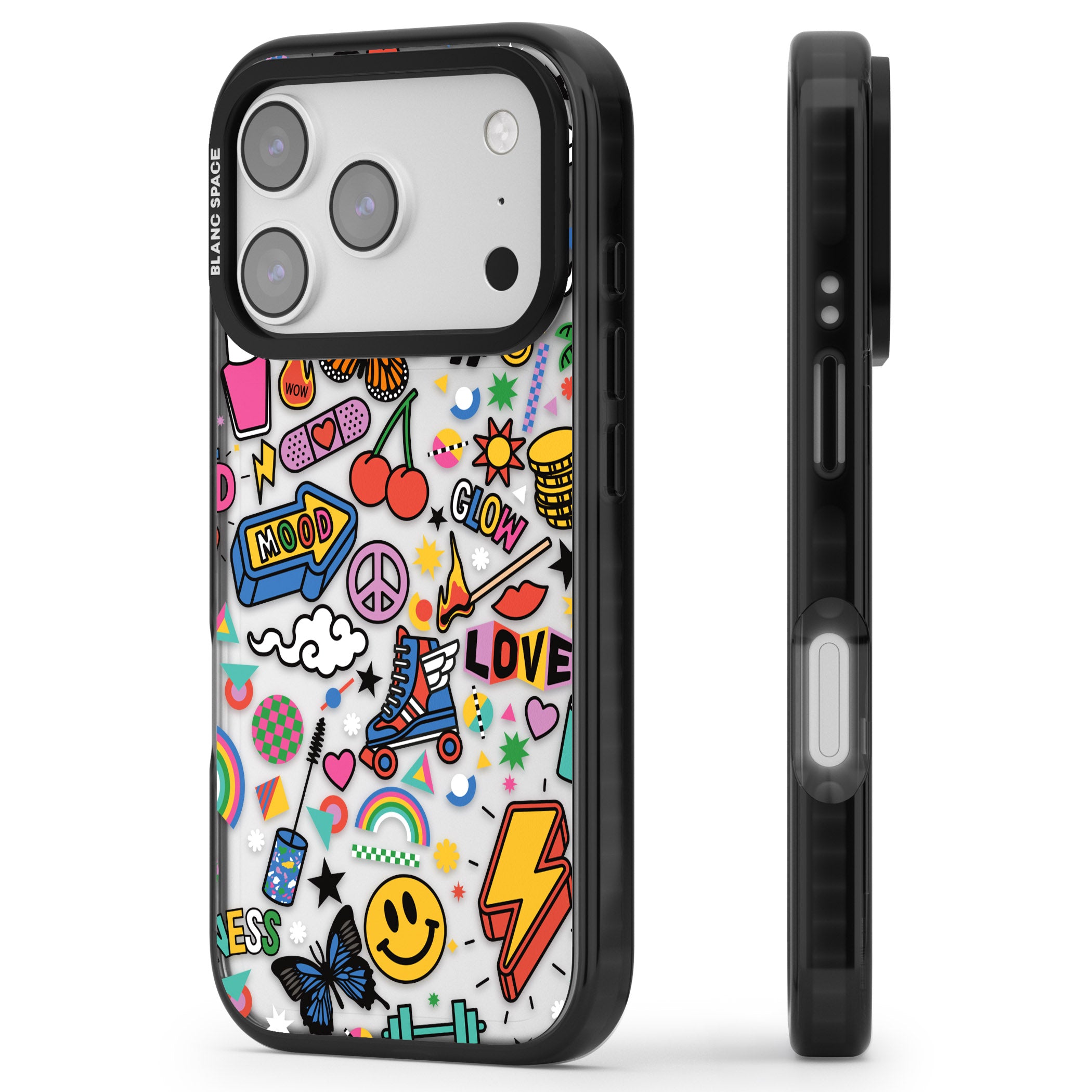Electric Love iPhone 17 Pro Impact Black Phone Case Side Profile