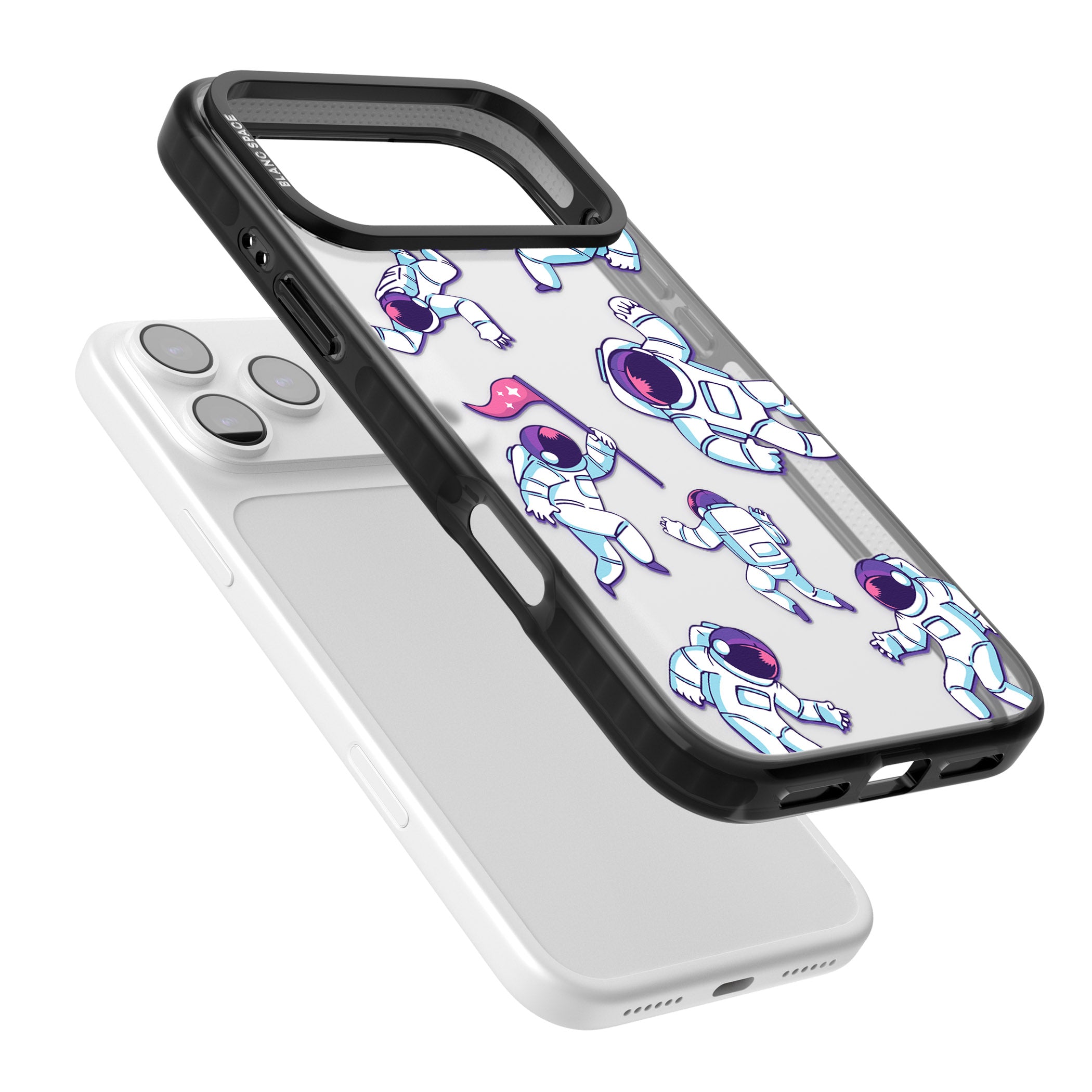 Astronaut Pattern iPhone 17 Pro Max Impact Black Phone Case Colours