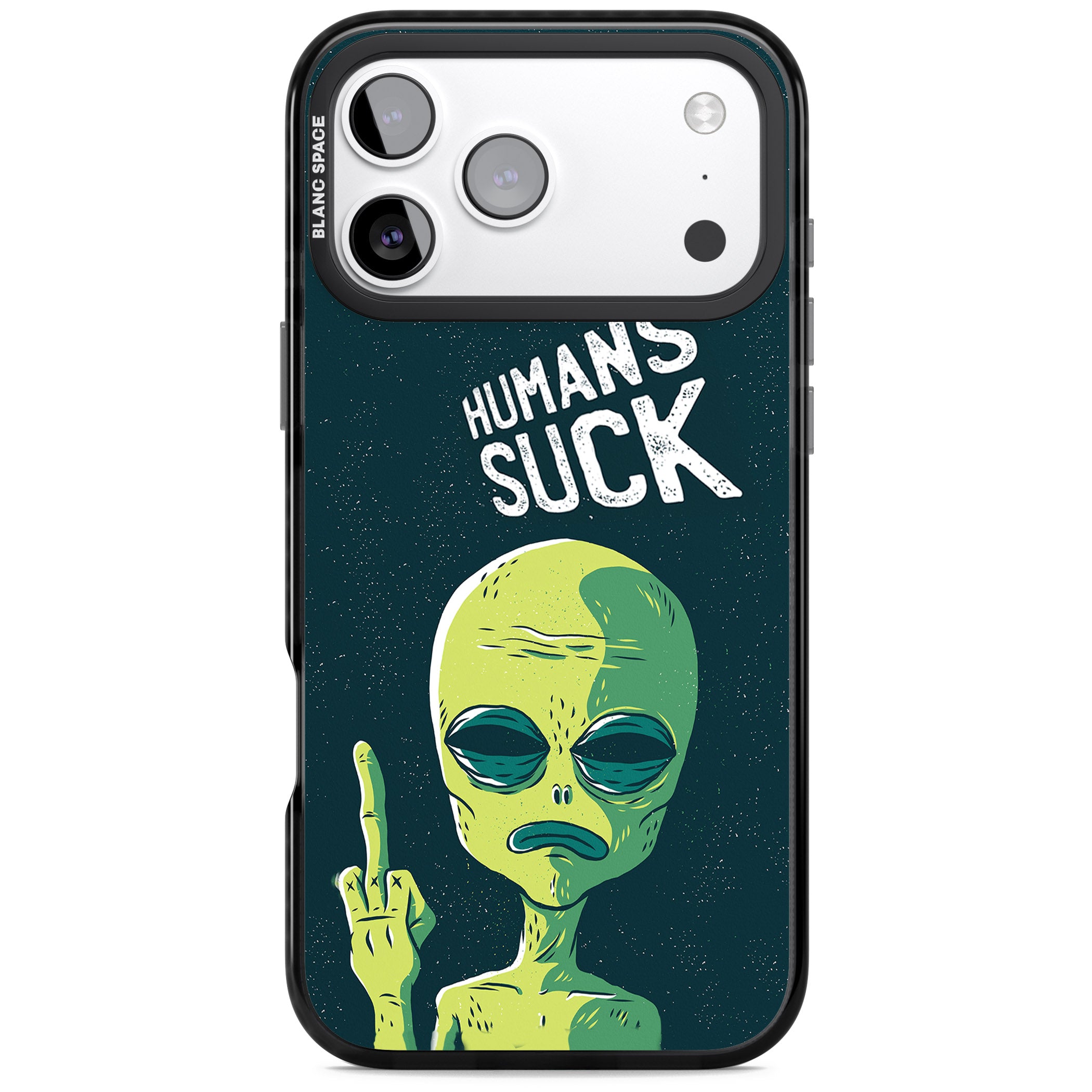 Humans Suck Alien iPhone 17 Pro Impact Black Phone Case