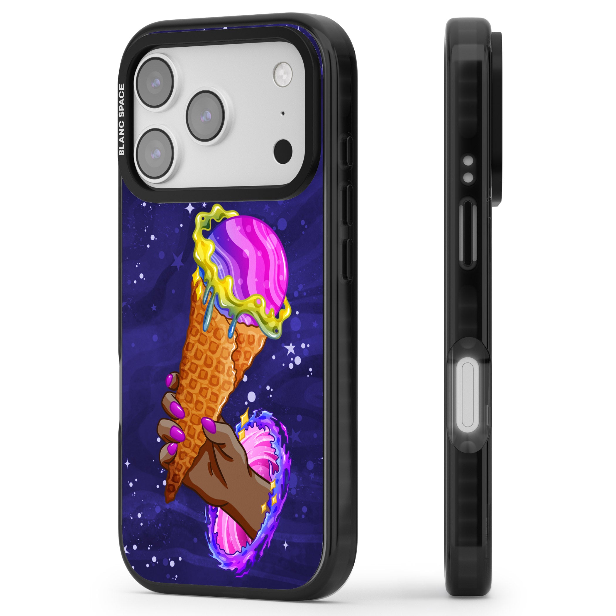 Interdimensional Ice Cream iPhone 17 Pro Impact Black Phone Case Side Profile