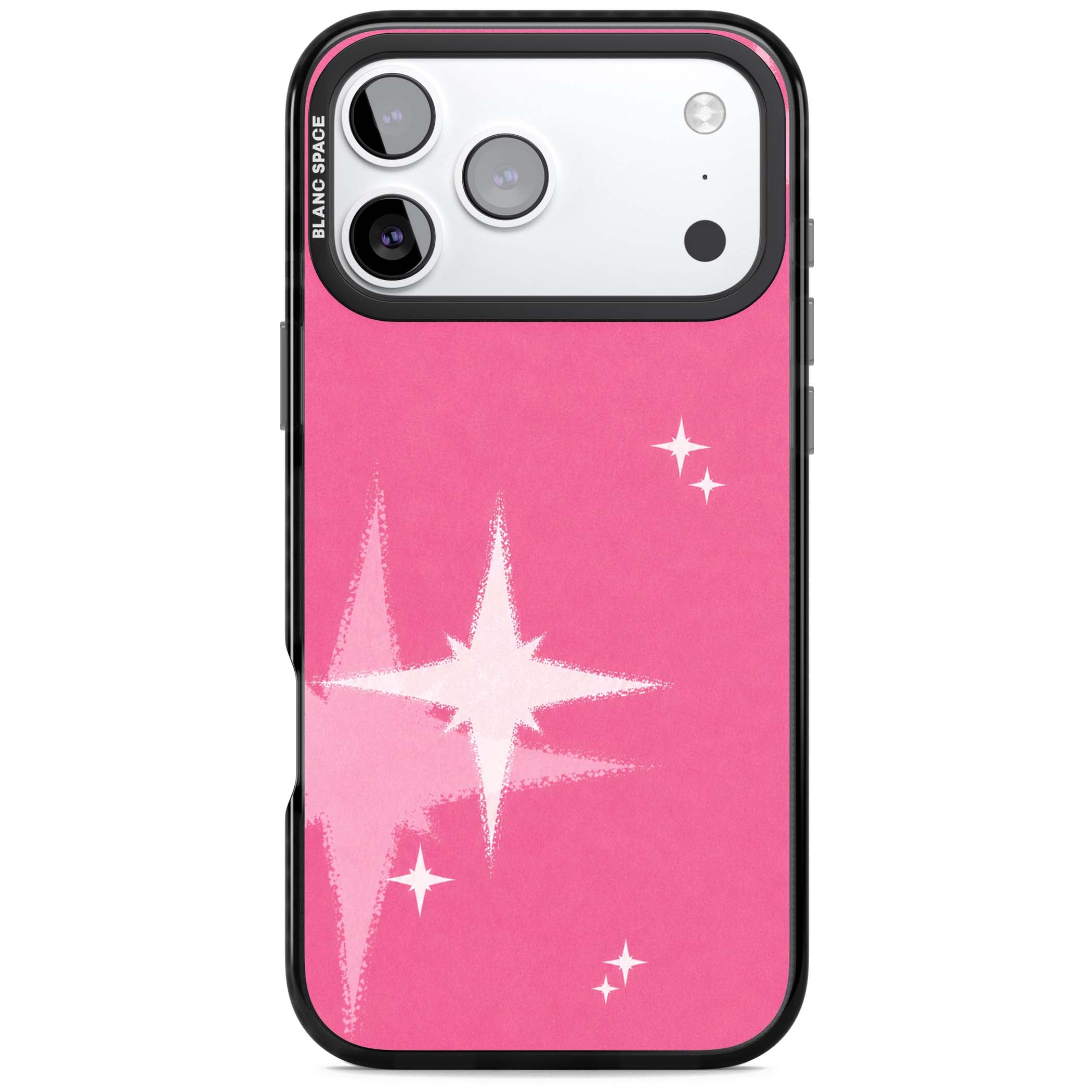Pink Sparkle Y2K iPhone case featuring hot pink background with shimmering white starburst pattern | Clear Impact case for iPhone 17 Pro, iPhone 17 Pro Max