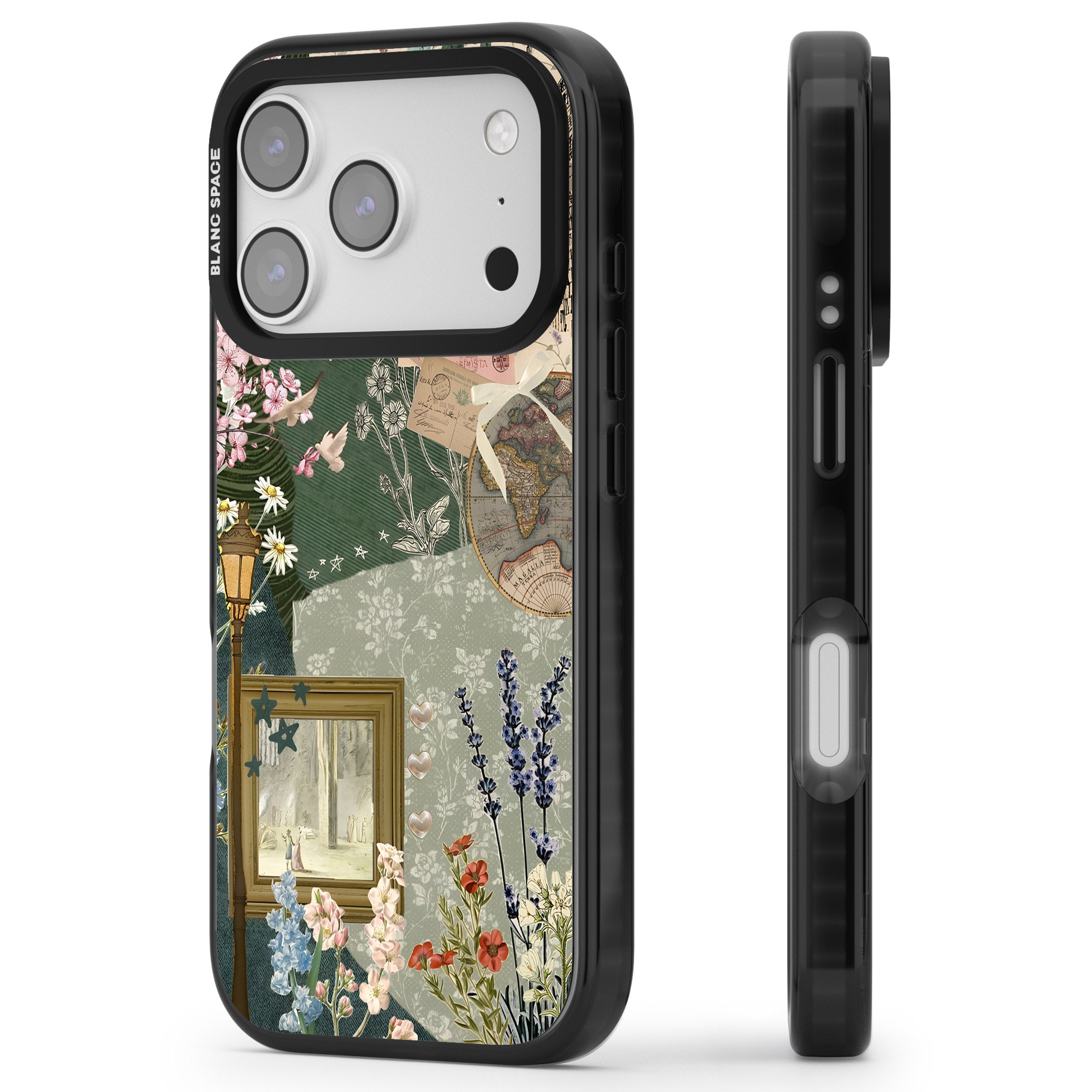 Vintage Spring Collage iPhone 17 Pro Max Impact Black Phone Case Side Profile