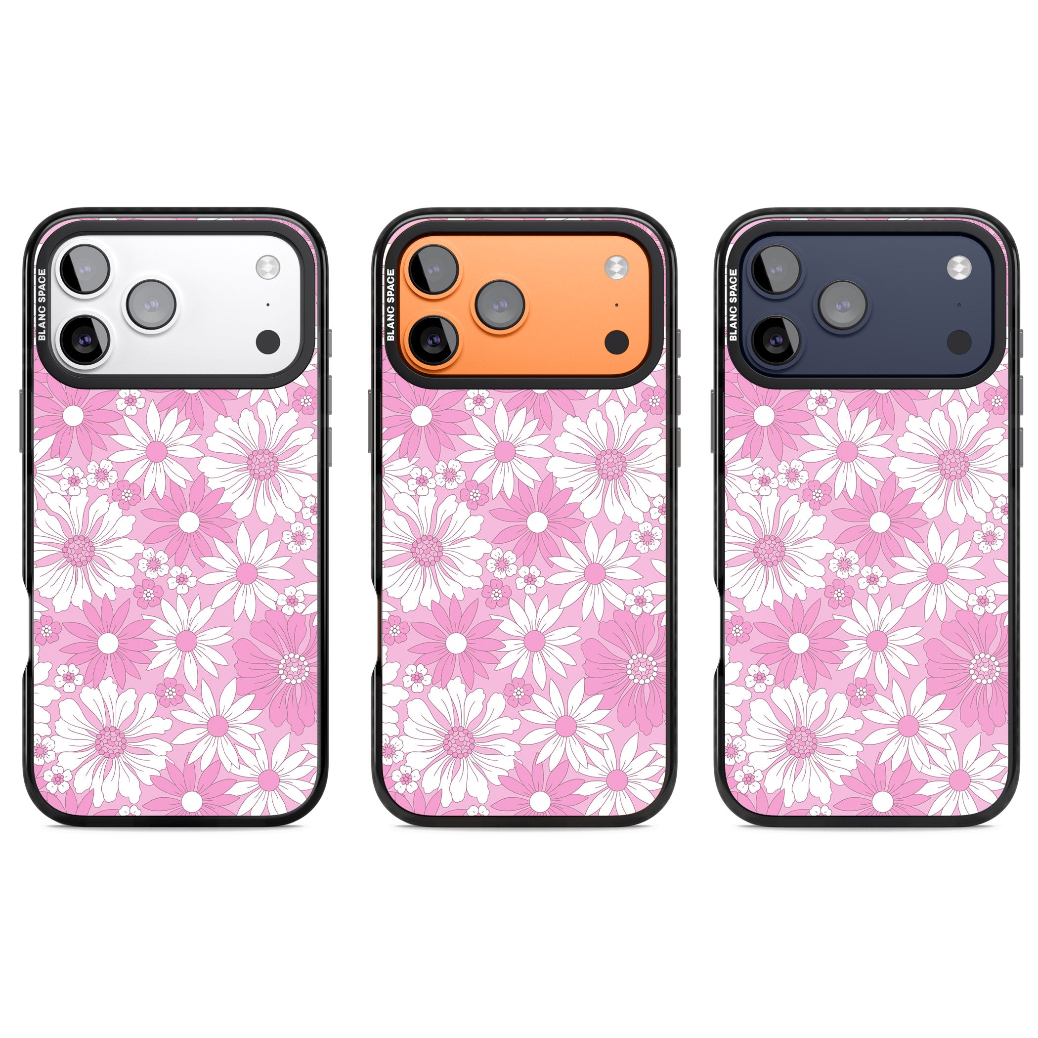 Pink White Flowers iPhone 17 Pro Impact Black Phone Case APT Impact Protection