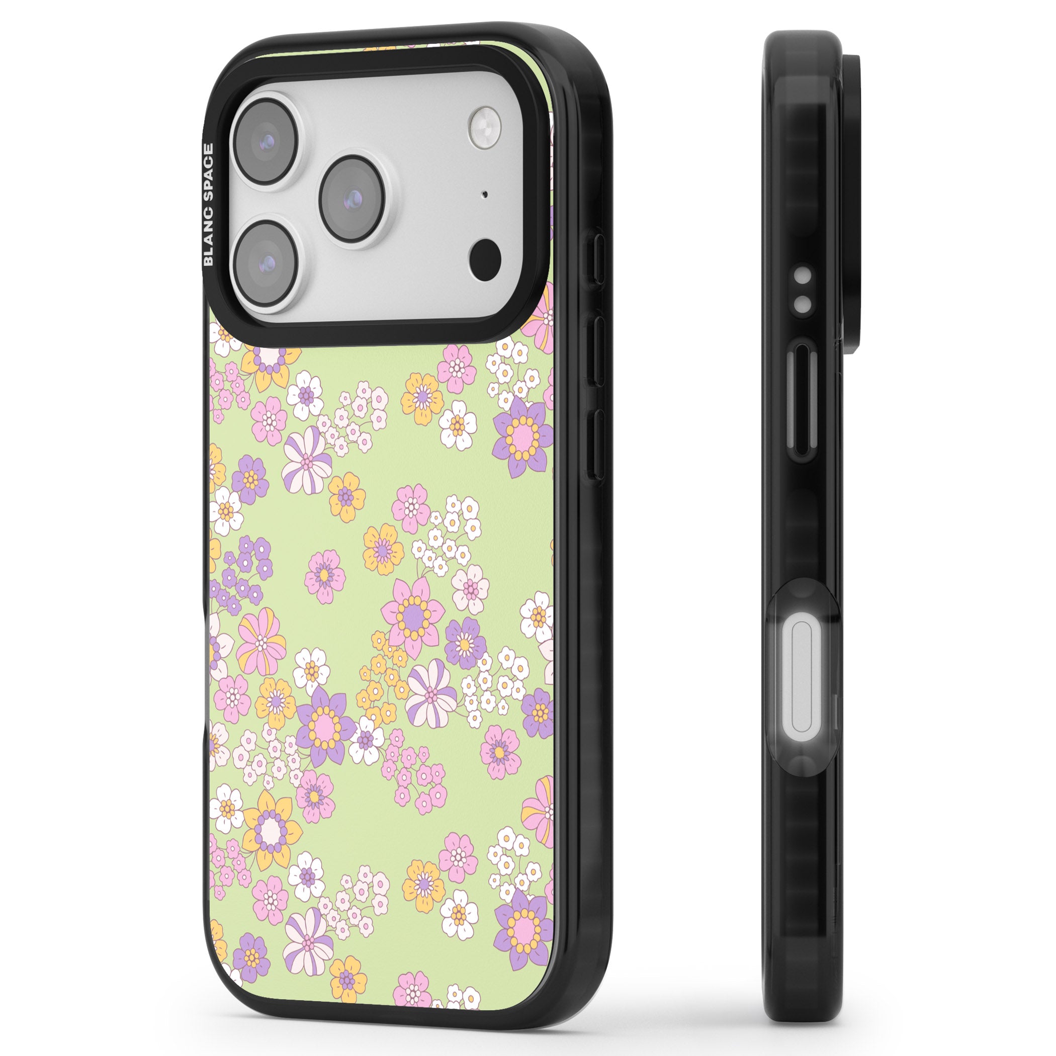 Grass Green Flowers iPhone 17 Pro Impact Black Phone Case Side Profile