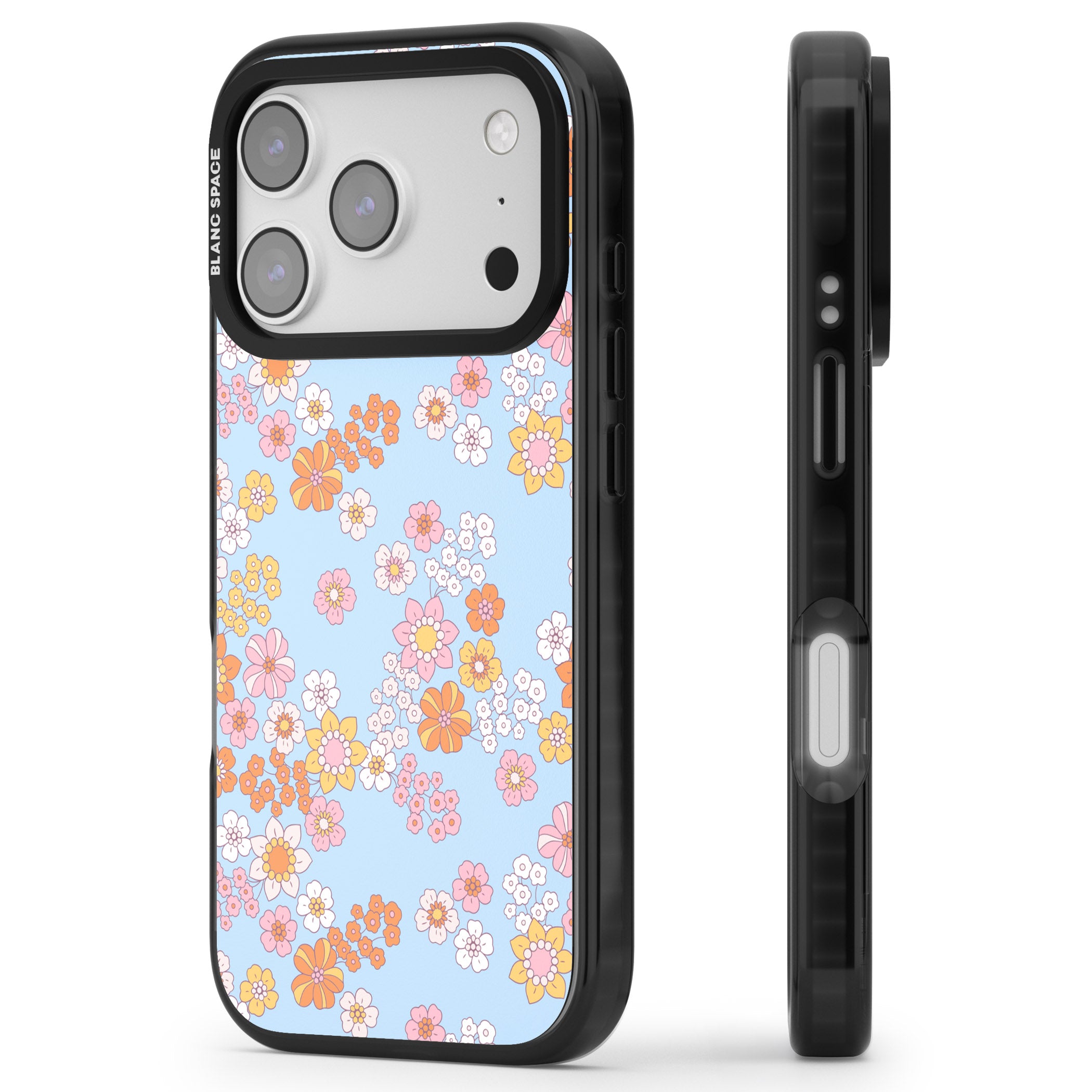 Lake Blue Flower Mix iPhone 17 Pro Impact Black Phone Case Side Profile
