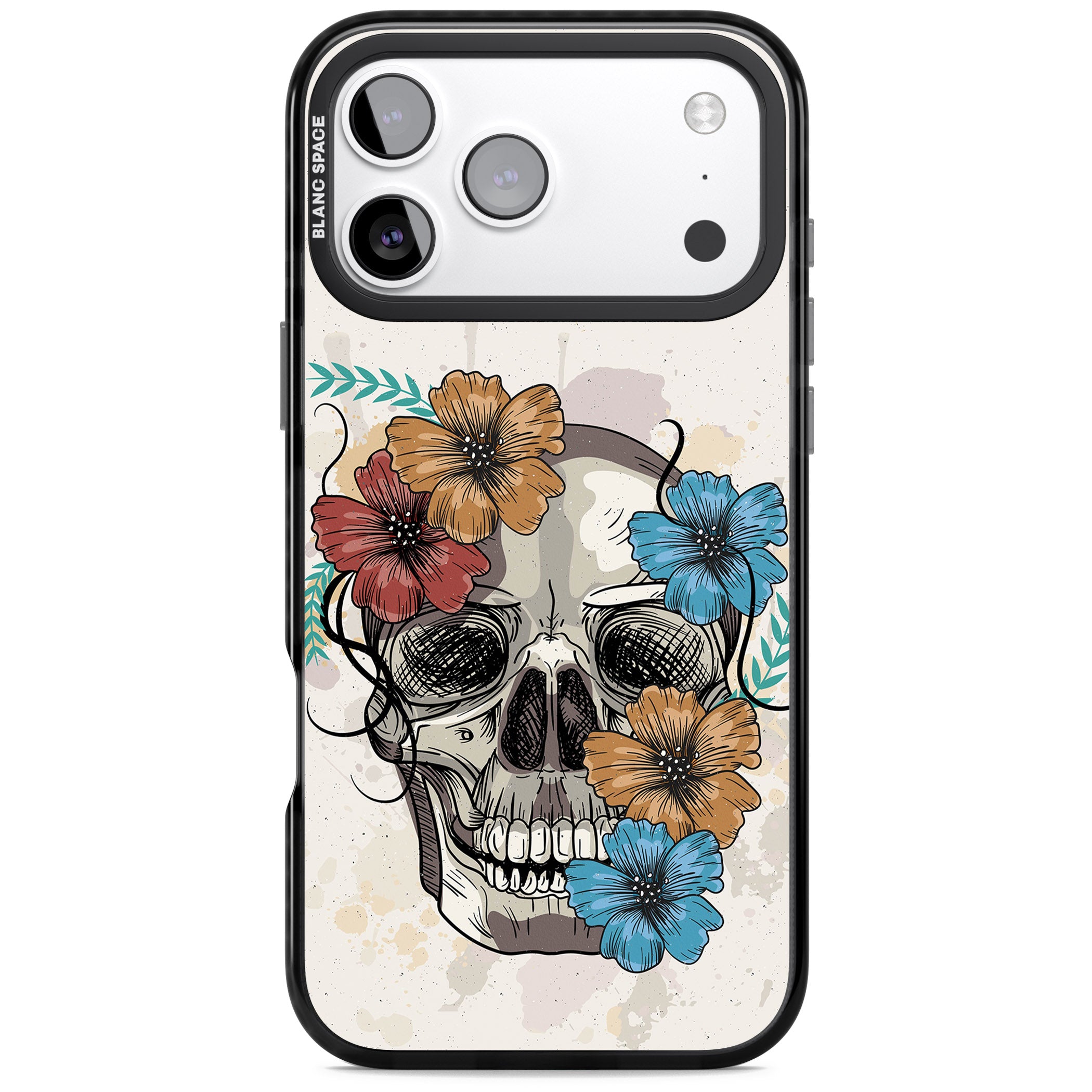 Sugar Skull Floral iPhone 17 Pro Max Impact Black Phone Case