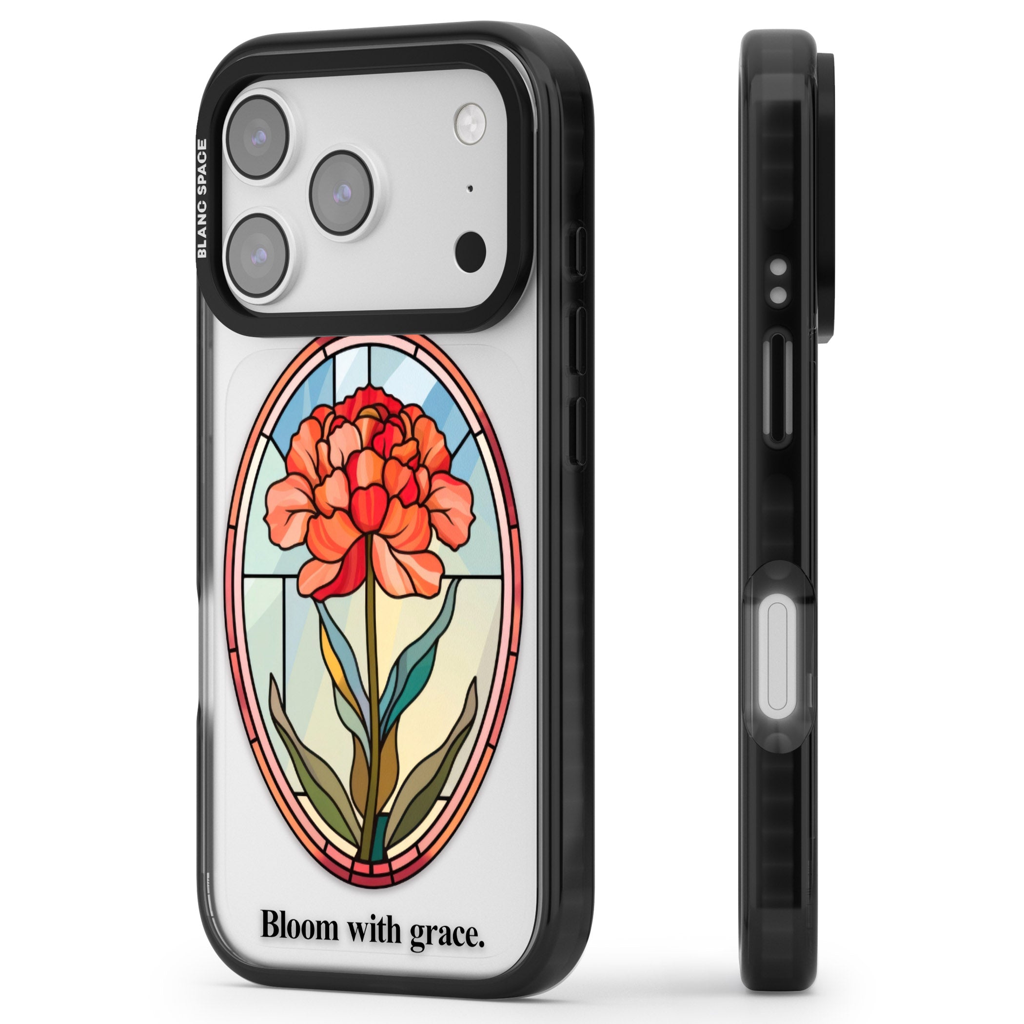 Bloom With Grace iPhone 17 Pro Impact Black Phone Case Side Profile