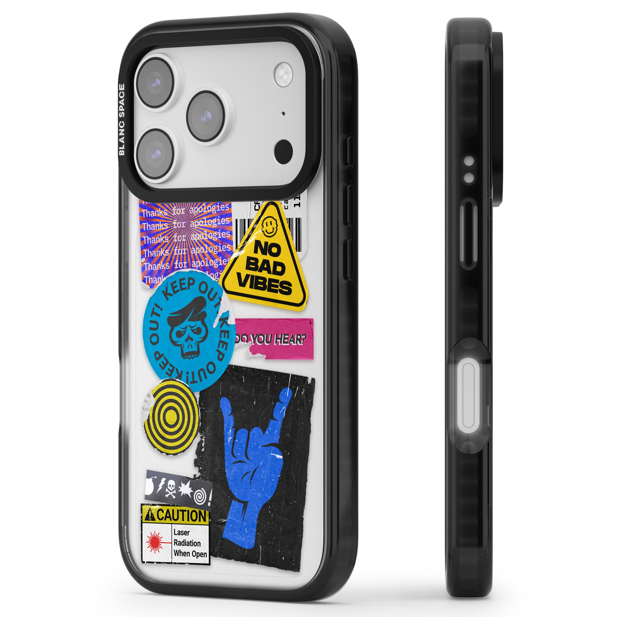 No Bad Vibes Sticker Mix iPhone 17 Pro Max Impact Black Phone Case Side Profile