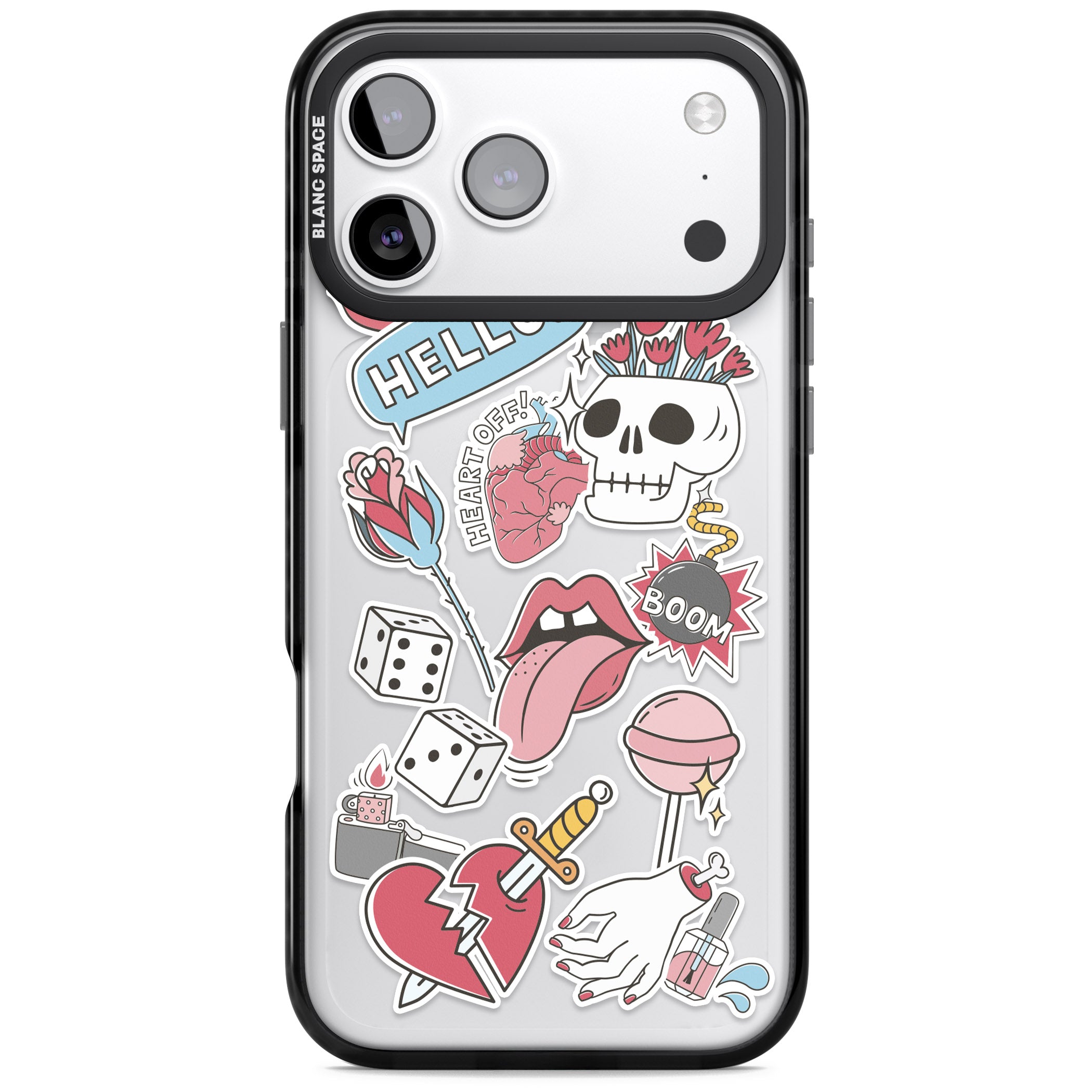 Skull & Flowers Stickers iPhone 17 Pro Impact Black Phone Case