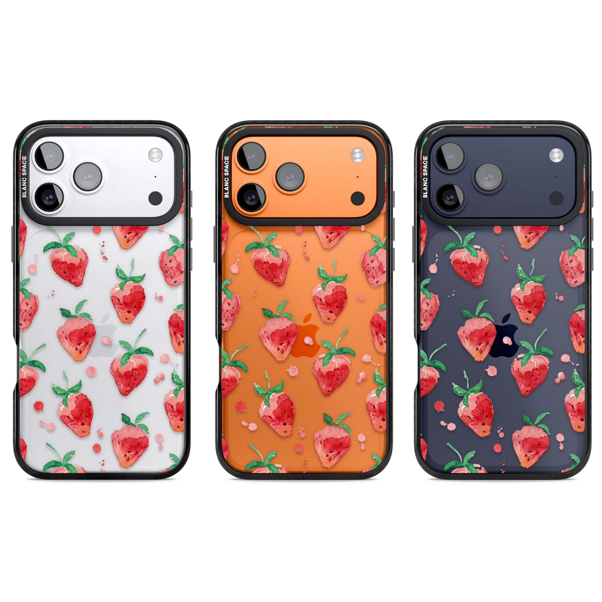 Strawberry Watercolour iPhone 17 Pro Impact Black Phone Case APT Impact Protection