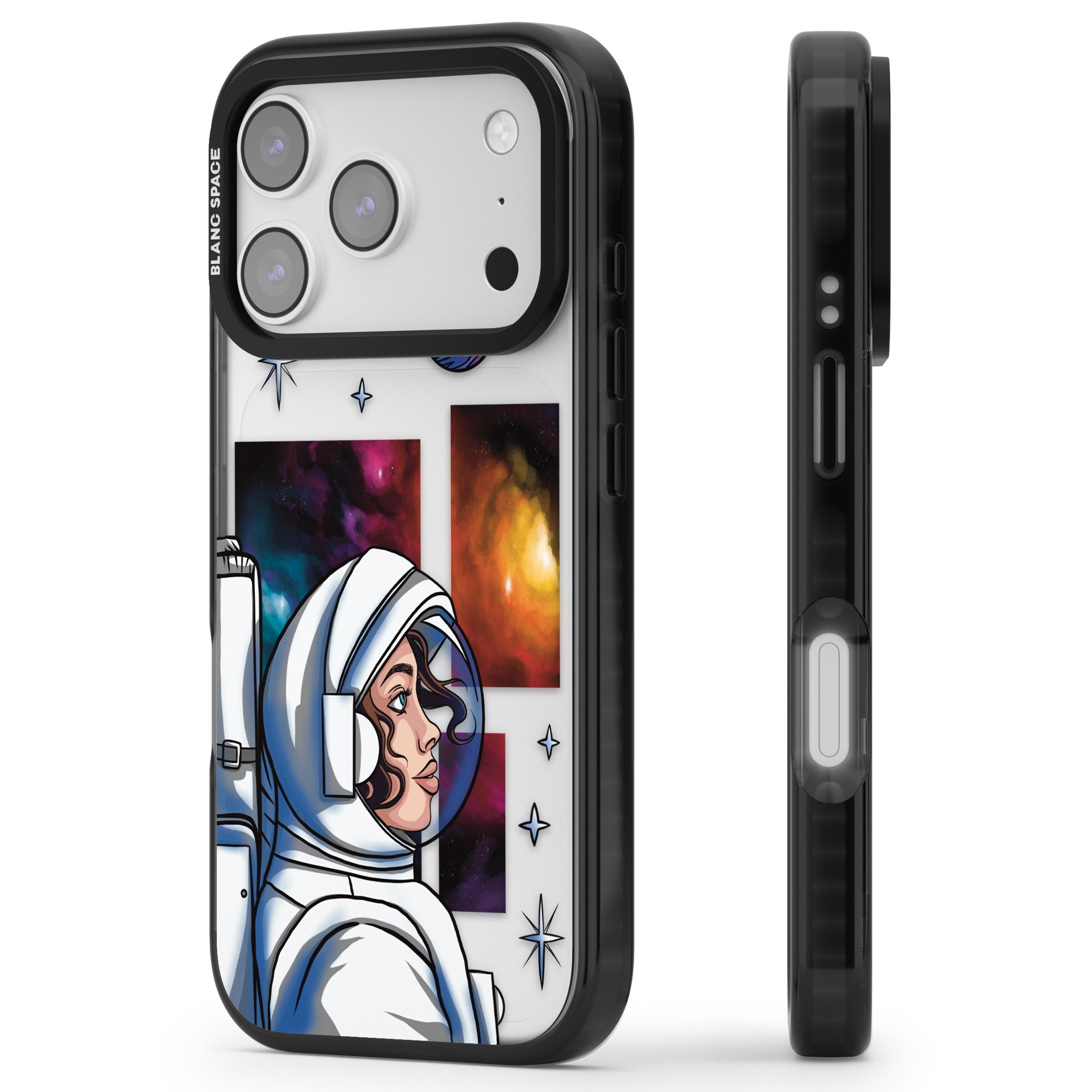 Cosmic Ambition iPhone 17 Pro Impact Black Phone Case Side Profile