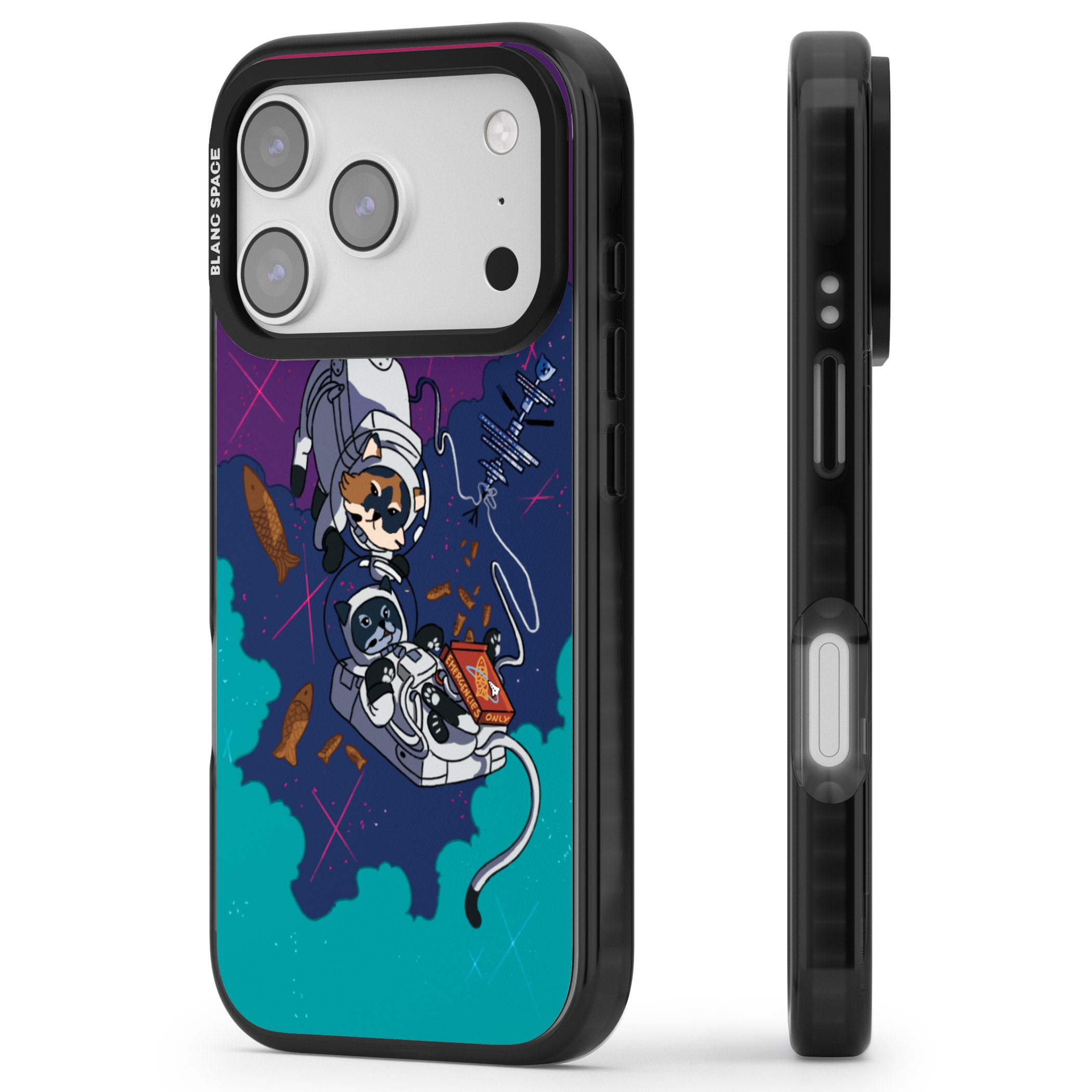 Cats In Space iPhone 17 Pro Impact Black Phone Case Side Profile
