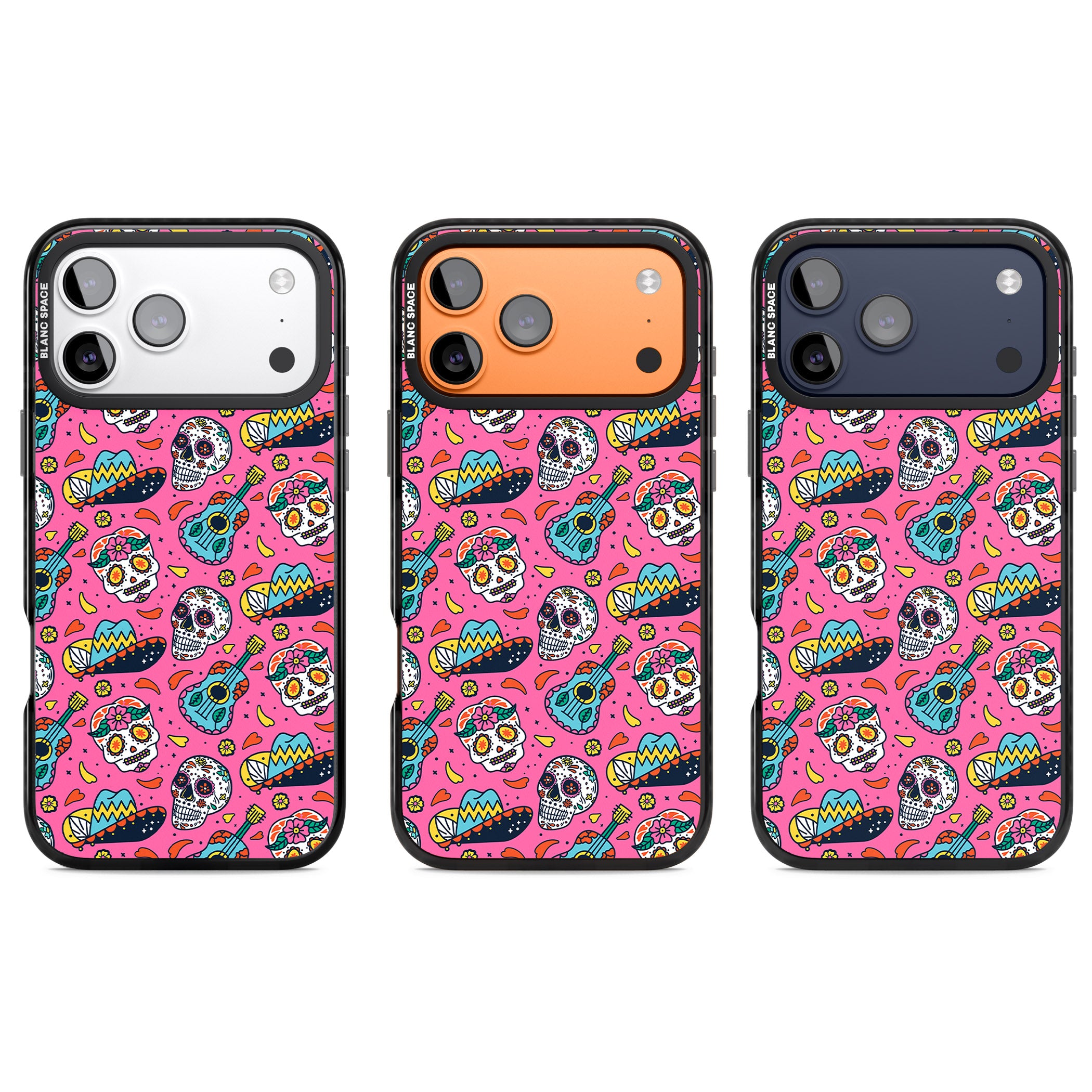 Pink Day Of The Dead Pattern iPhone 17 Pro Impact Black Phone Case APT Impact Protection