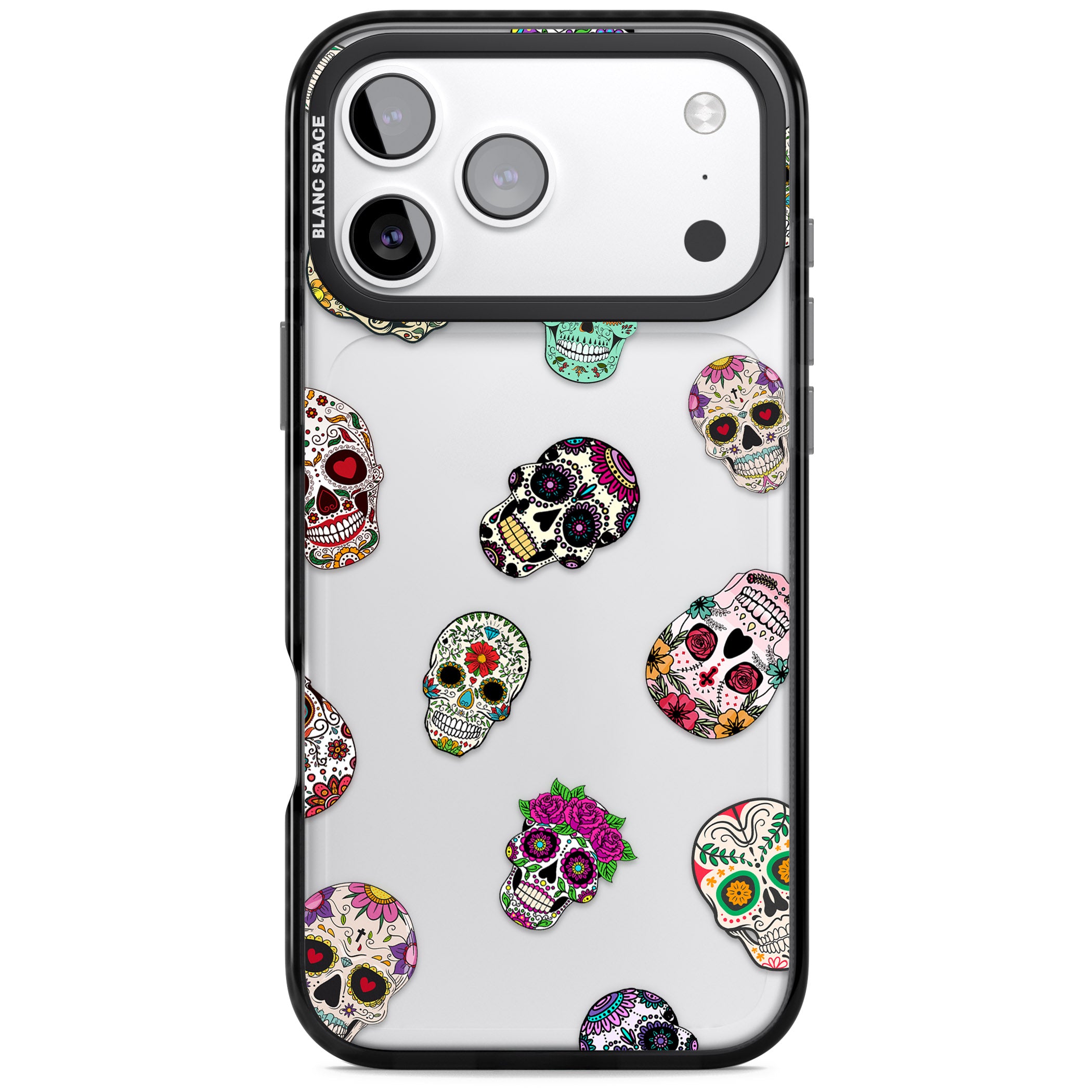 Mixed Sugar Skull Pattern iPhone 17 Pro Max Impact Black Phone Case