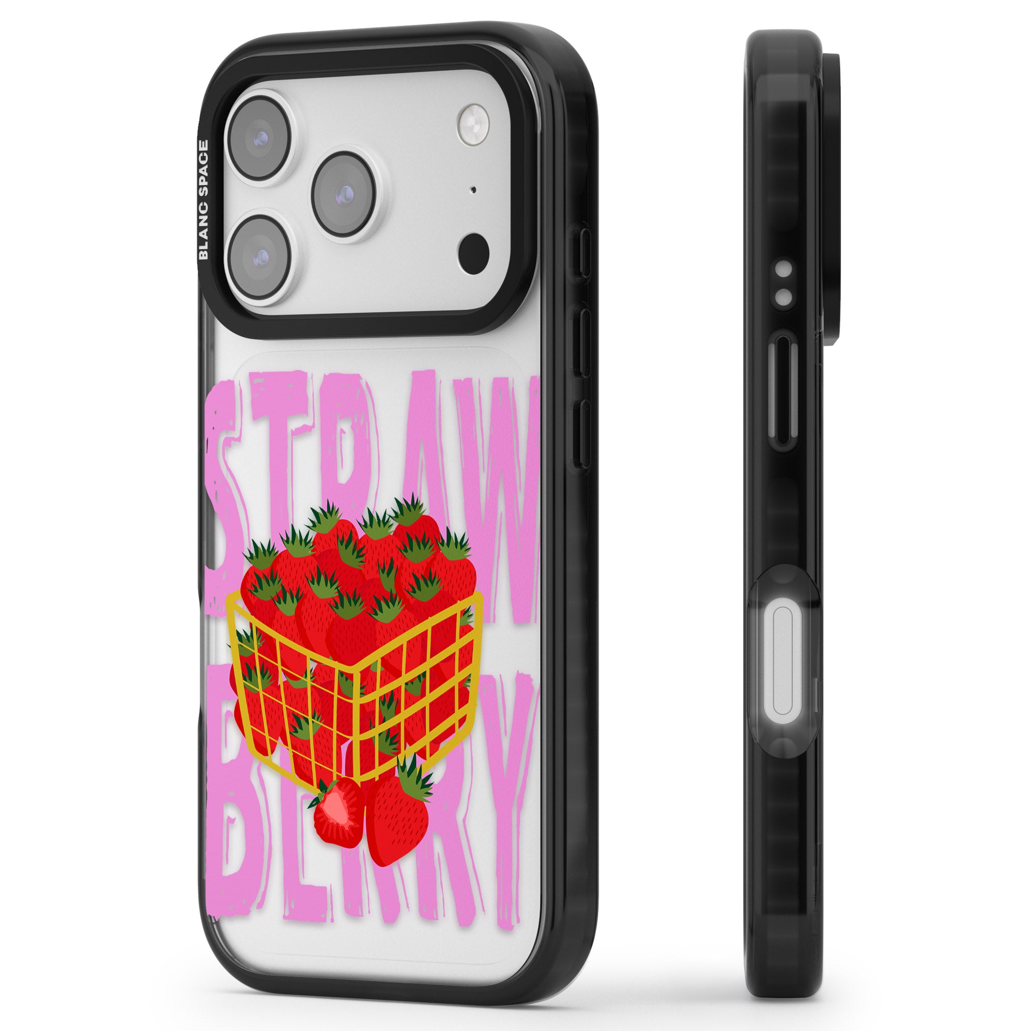 Strawberry Basket iPhone 17 Pro Impact Black Phone Case Side Profile