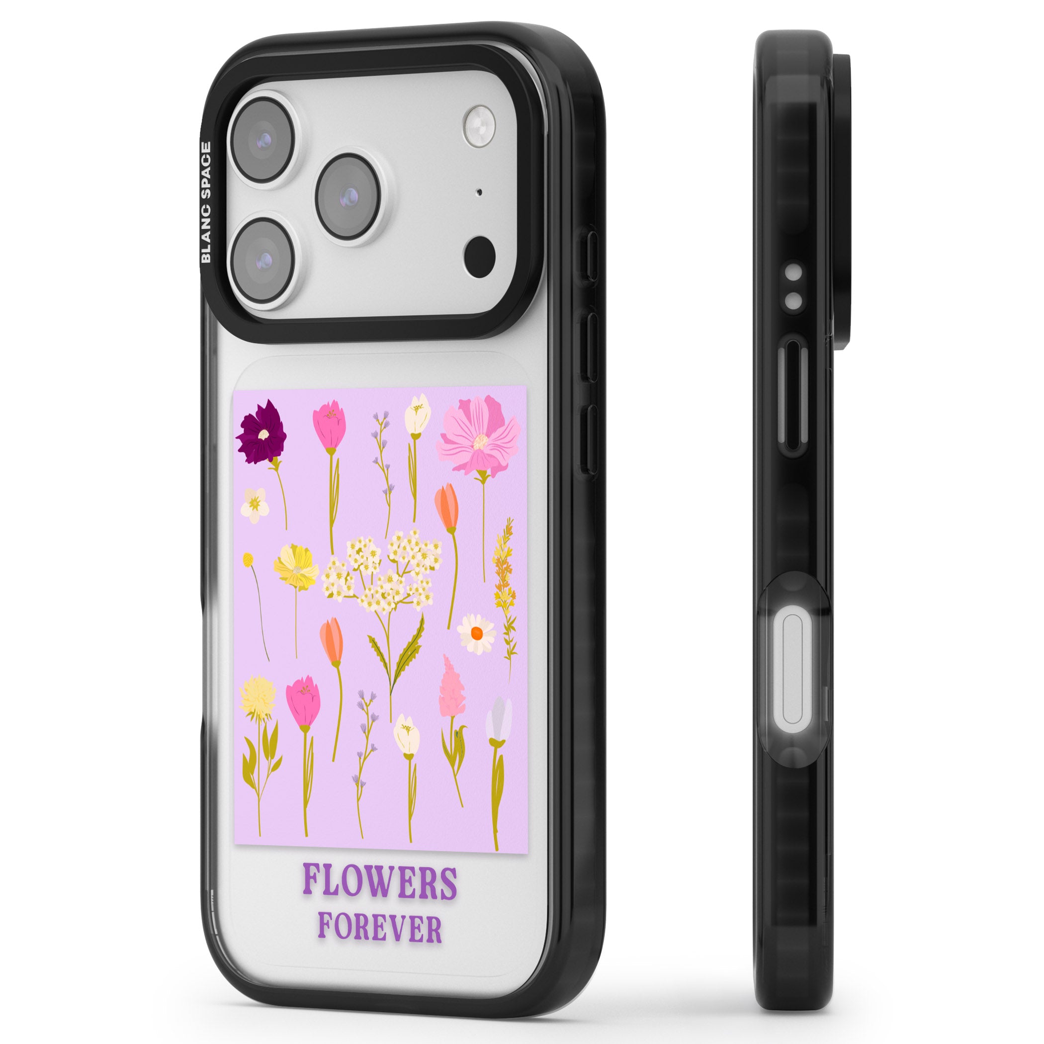 Flowers Forever iPhone 17 Pro Impact Black Phone Case Side Profile