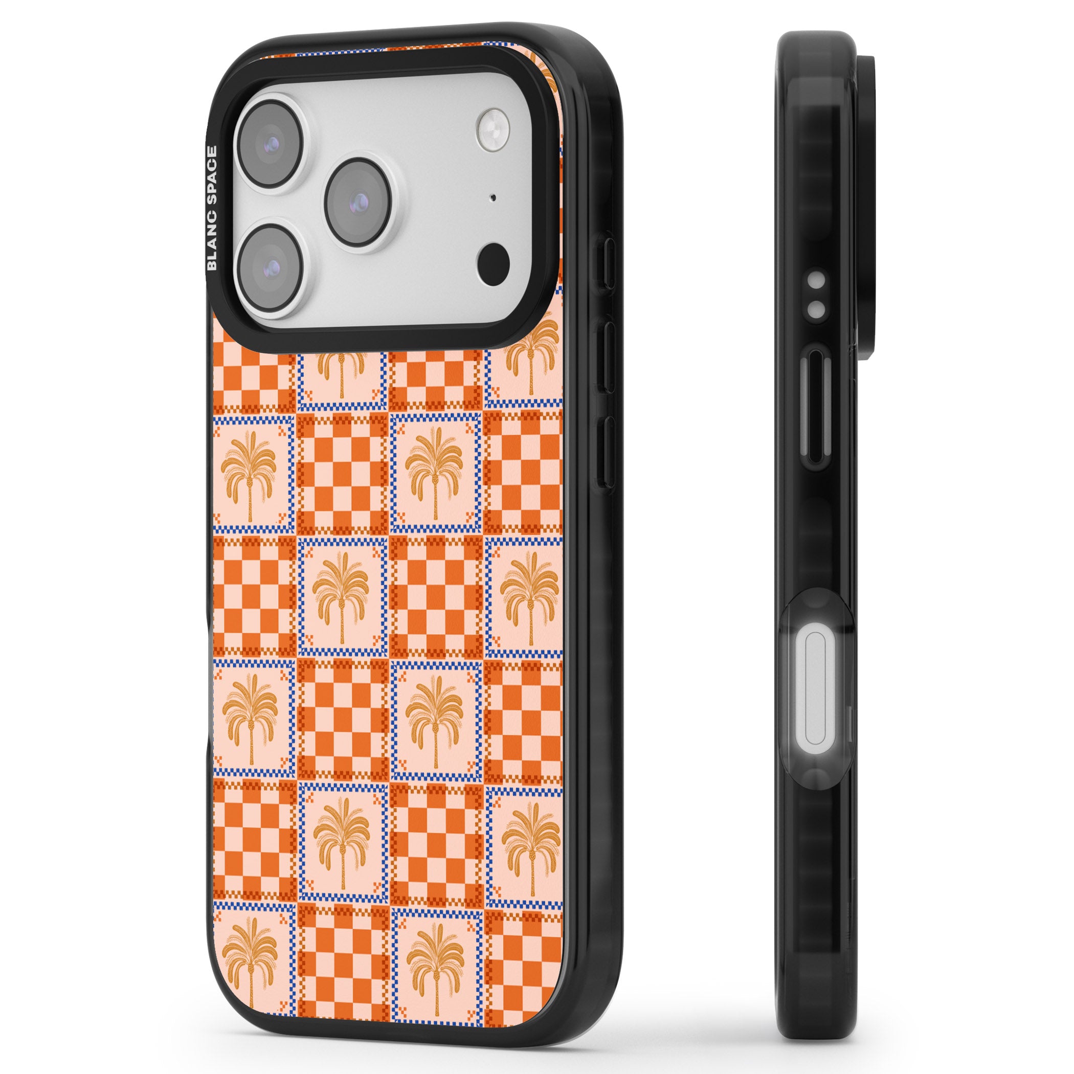 Terracotta Summer Checked iPhone 17 Pro Impact Black Phone Case Side Profile
