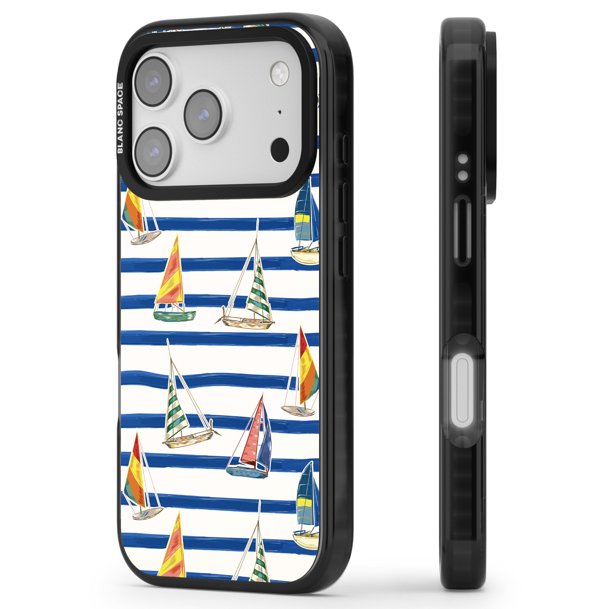 Coastal Sailboats iPhone 17 Pro Impact Black Phone Case Side Profile