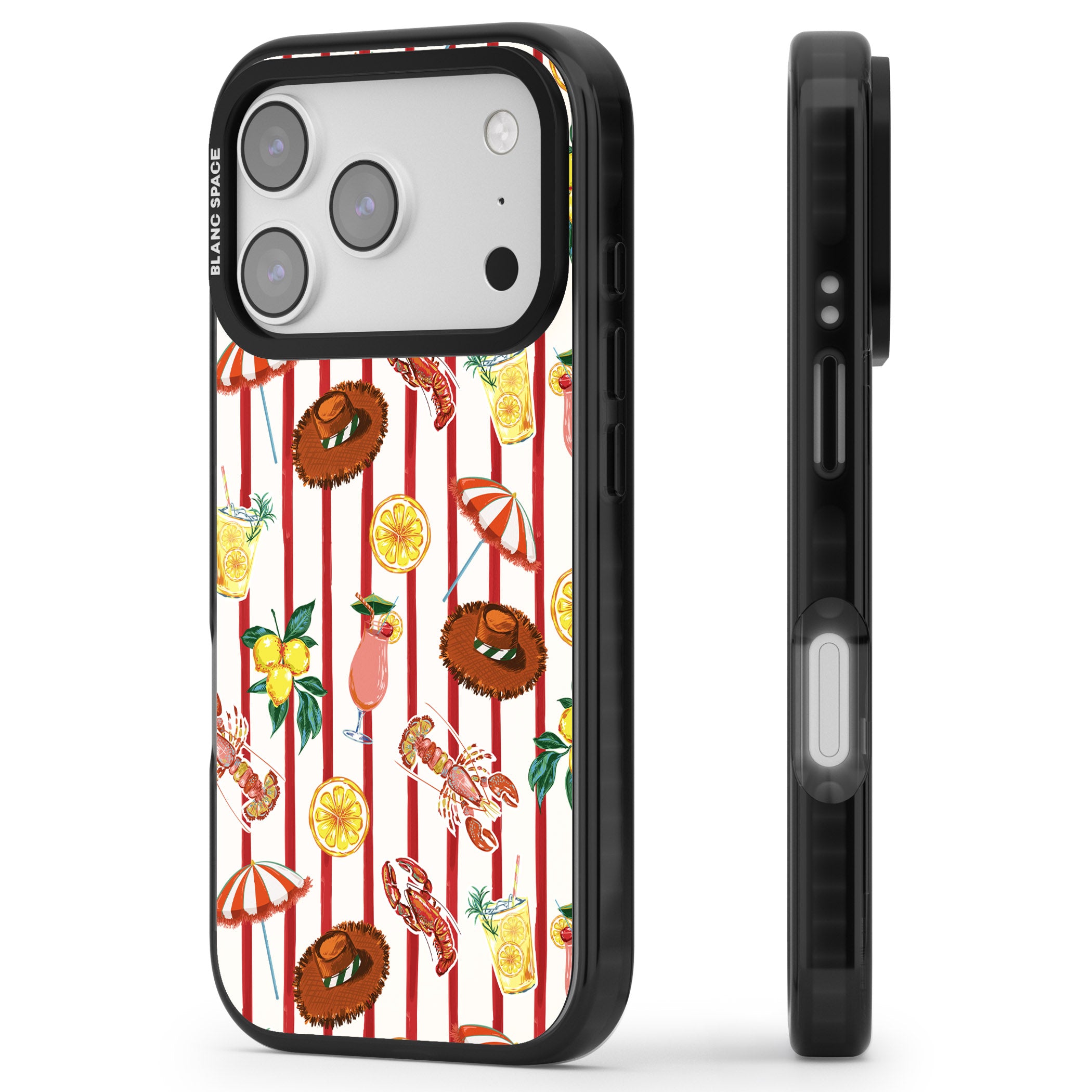 Italian Beach Pattern iPhone 17 Pro Max Impact Black Phone Case Side Profile