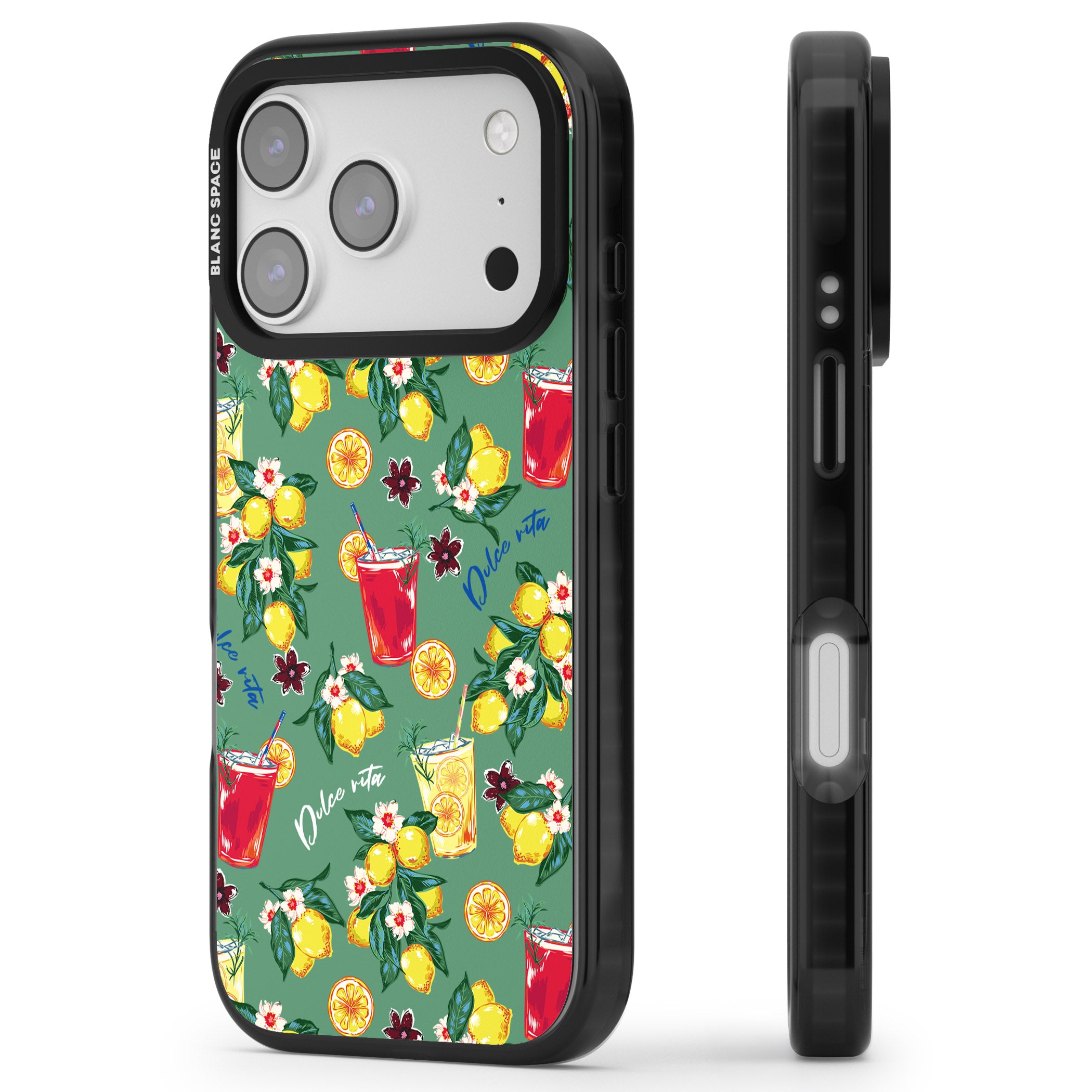 Lemon Cocktails iPhone 17 Pro Impact Black Phone Case Side Profile
