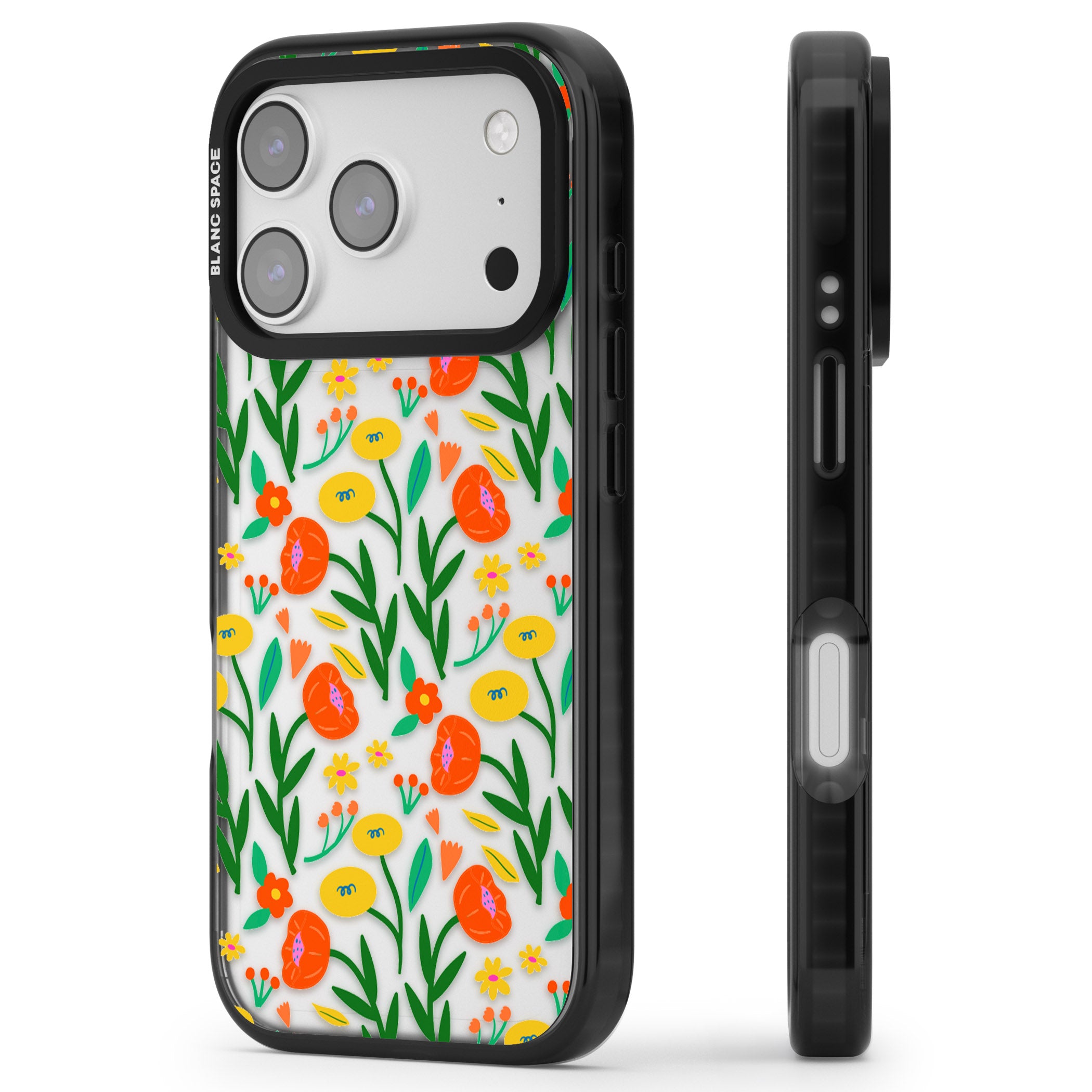 Summer Flower Fiesta iPhone 17 Pro Impact Black Phone Case Side Profile