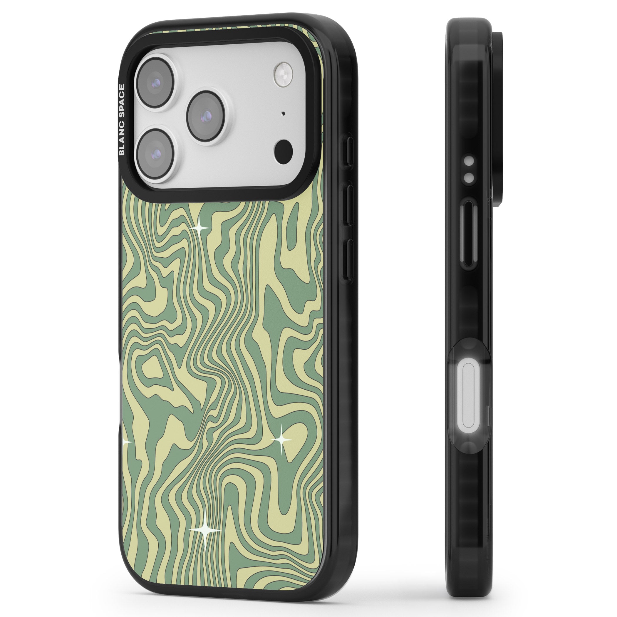 Green Abstract Wave iPhone 17 Pro Impact Black Phone Case Side Profile