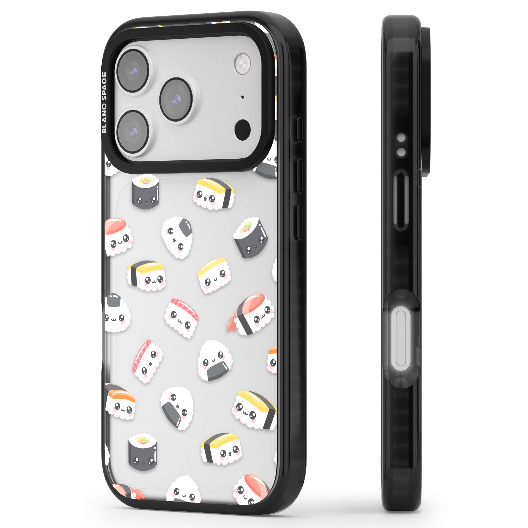 Kawaii Sushi iPhone 17 Pro Max Impact Black Phone Case Side Profile
