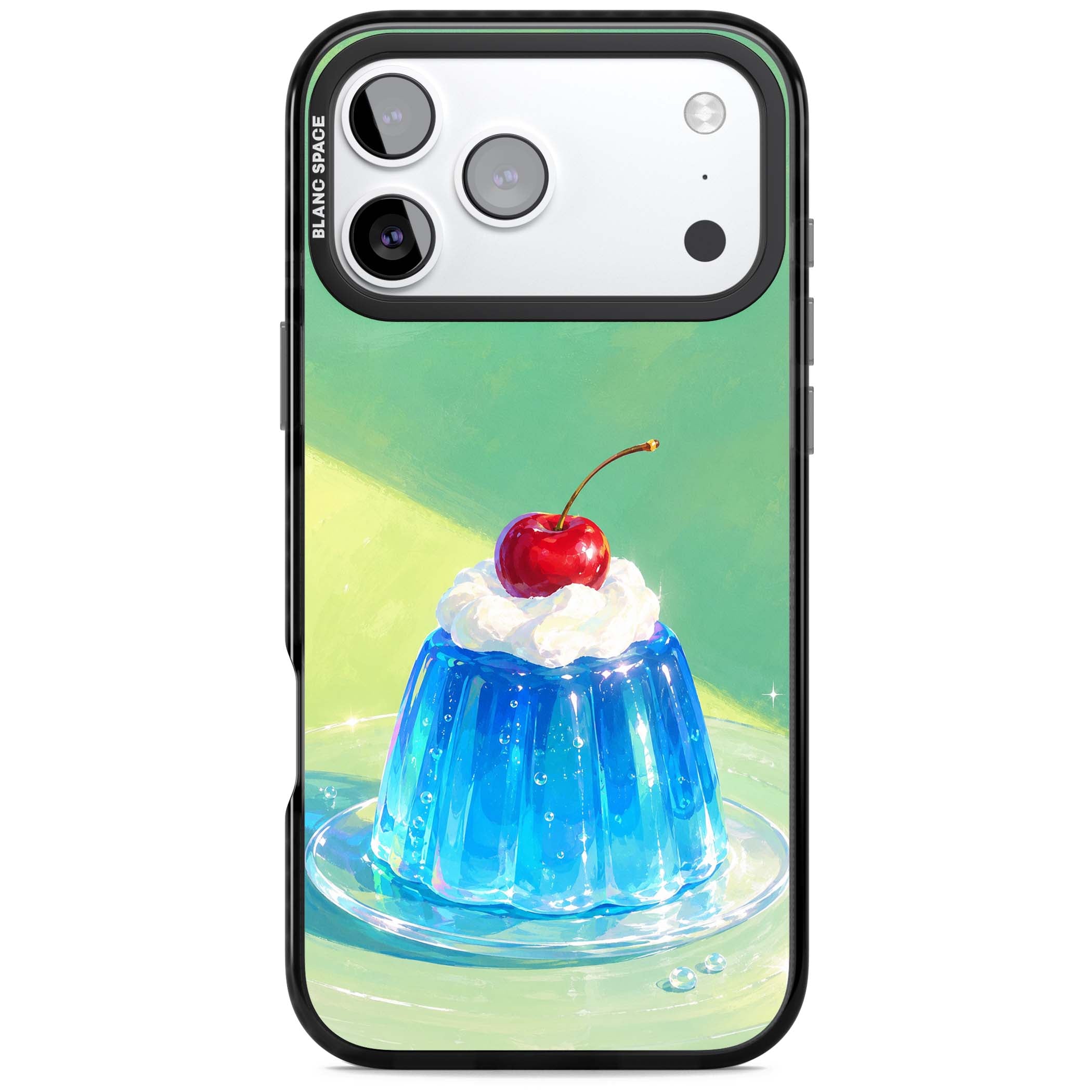 Cherry Jelly kawaii dessert iPhone case featuring blue jelly pudding, whipped cream and a red cherry | Clear Impact case for iPhone 17 Pro, iPhone 17 Pro Max