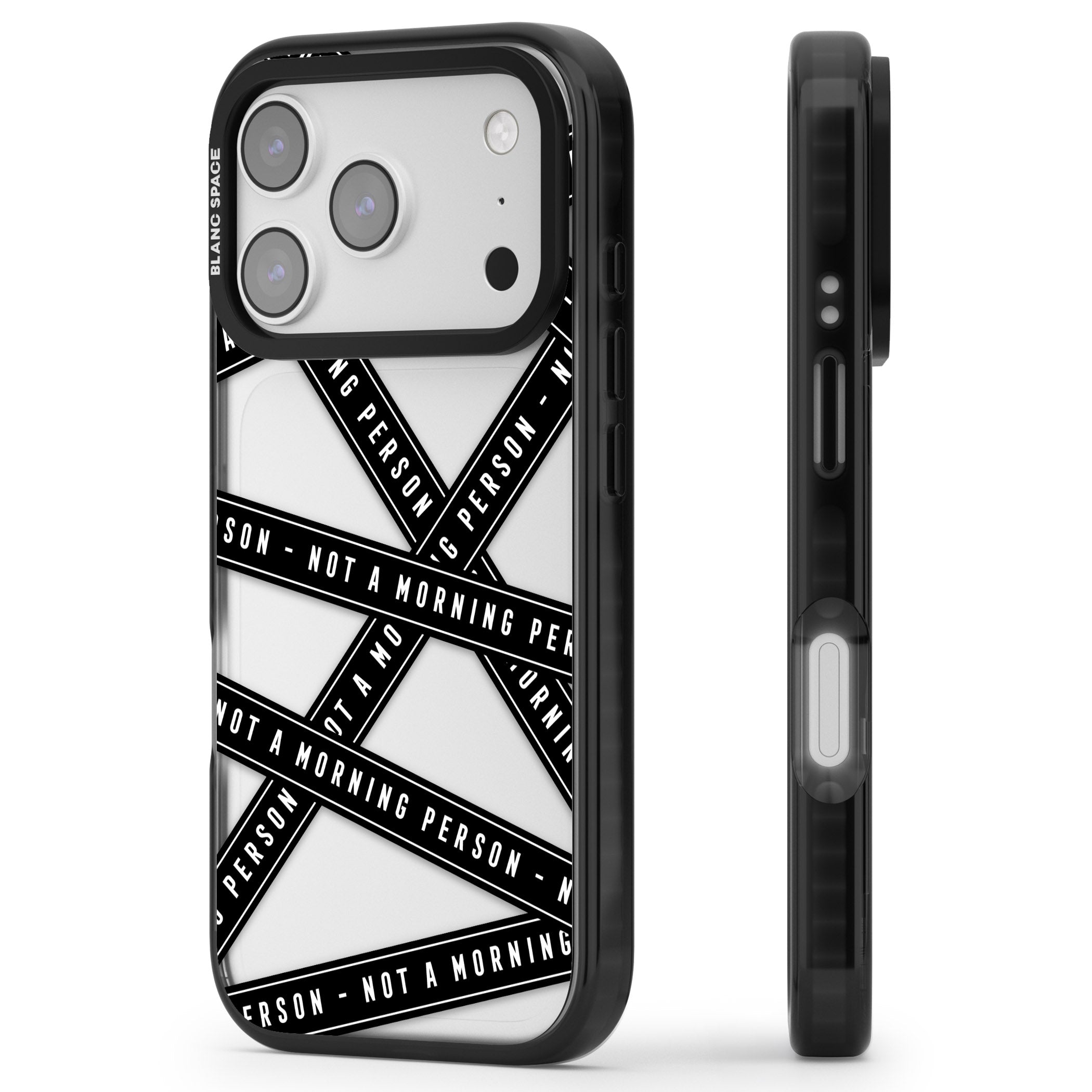 Not A Morning Person iPhone 17 Pro Max Impact Black Phone Case Side Profile