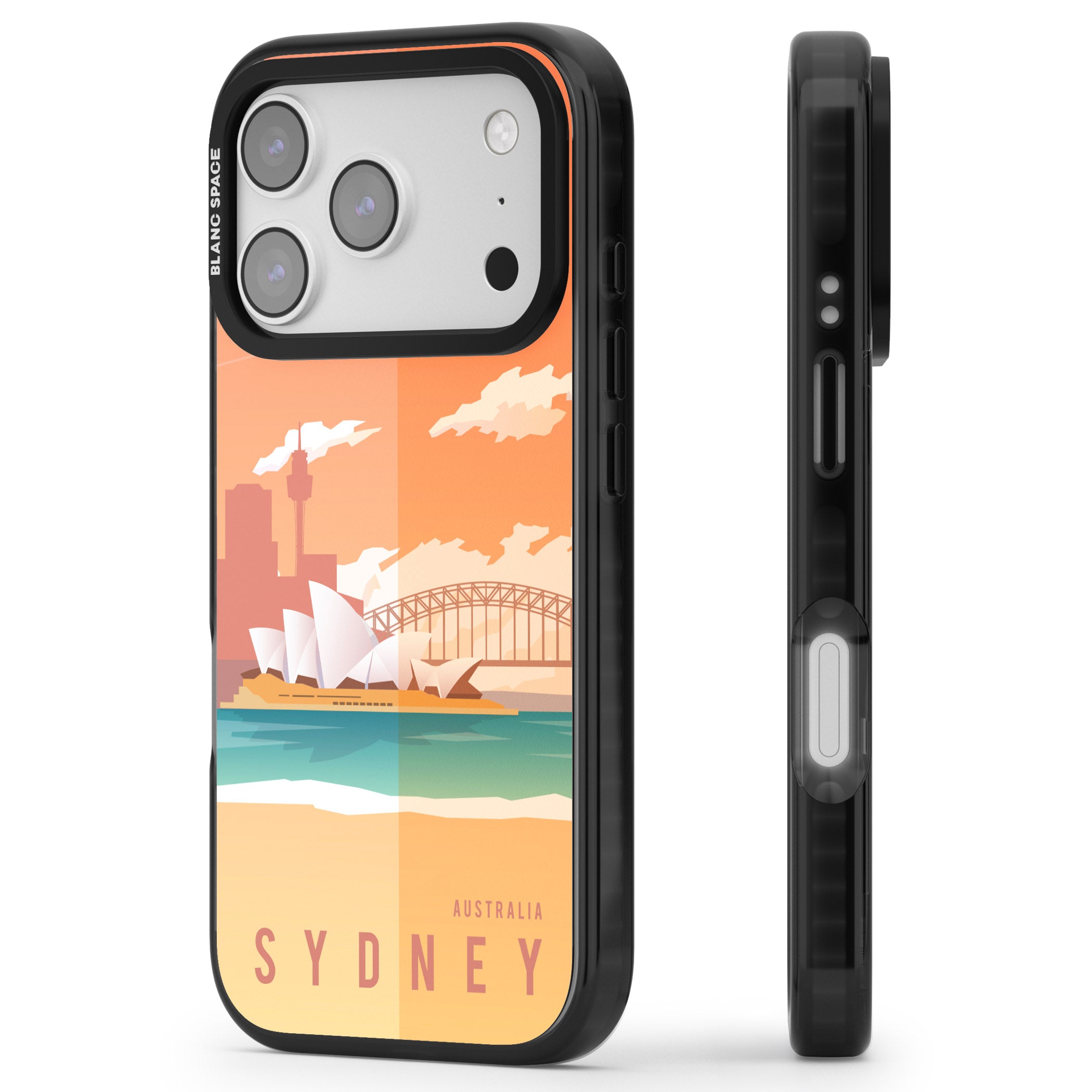 Vintage Travel Poster Sydney iPhone 17 Pro Max Impact Black Phone Case Side Profile