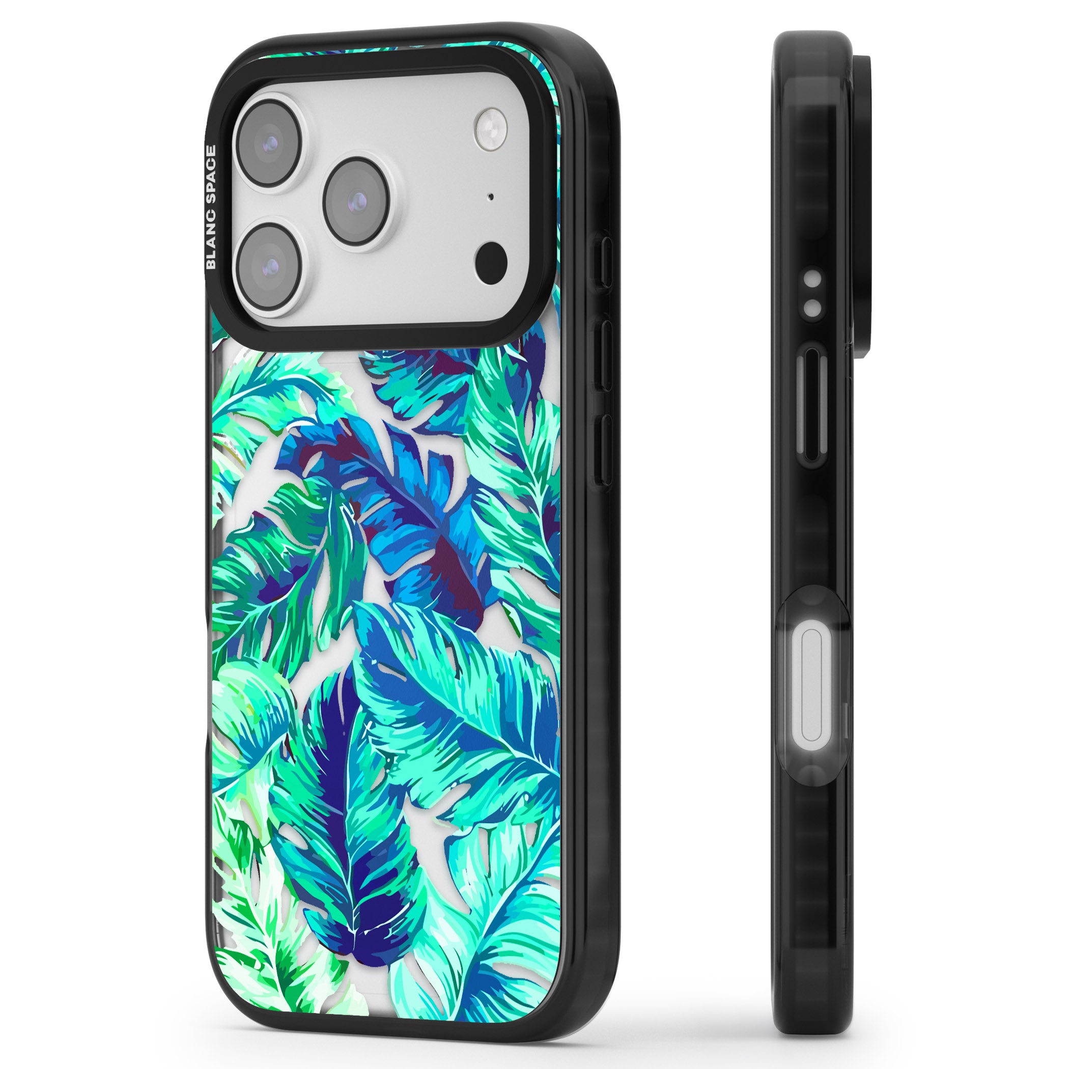 Tropical Palms iPhone 17 Pro Impact Black Phone Case Side Profile